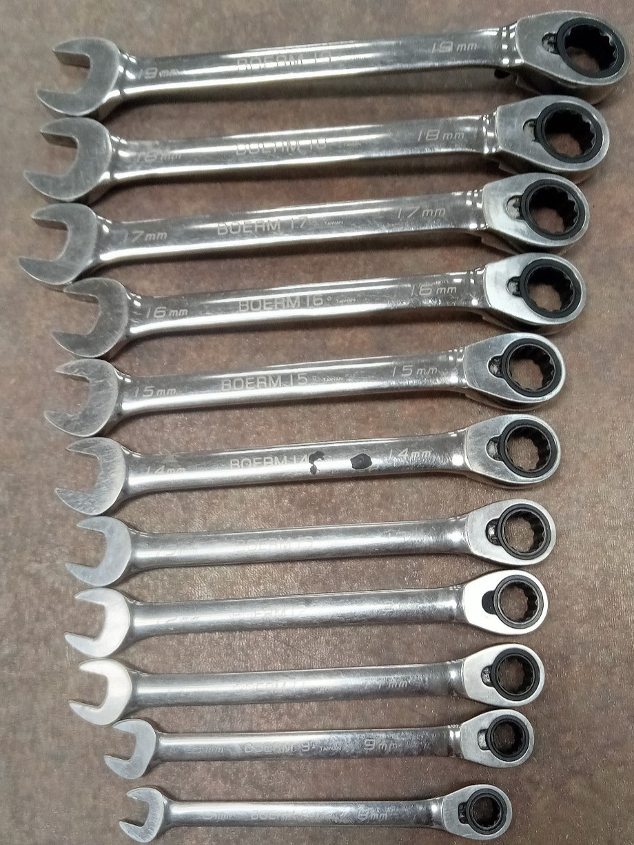 BluePoint Snapon 11 Pc 12pt Metric 15° Offset Ratcheting Combo Wrench BOERM Set