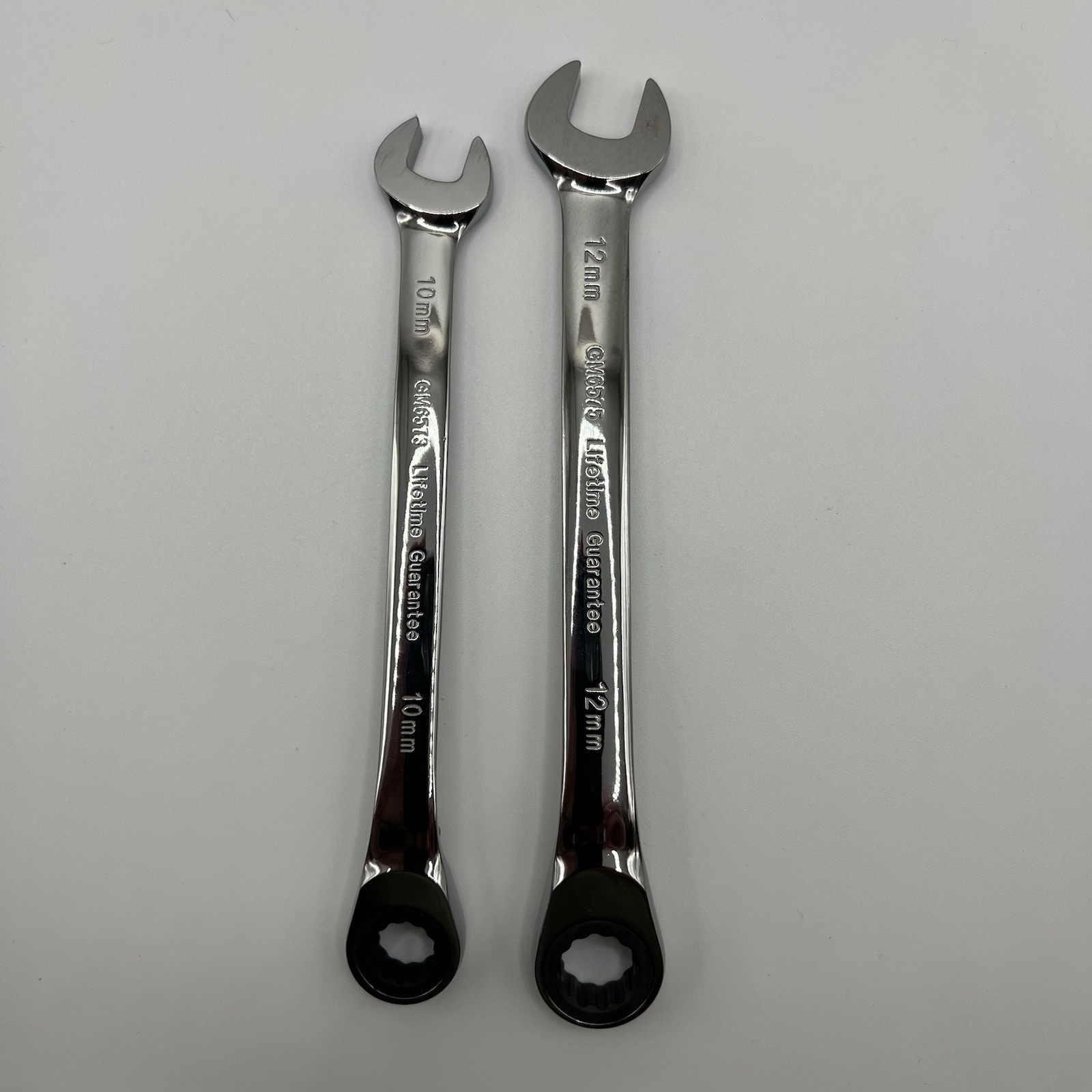 Power Torque 2pc Reversible Ratcheting Combination Wrench Set Metric 10mm 12mm
