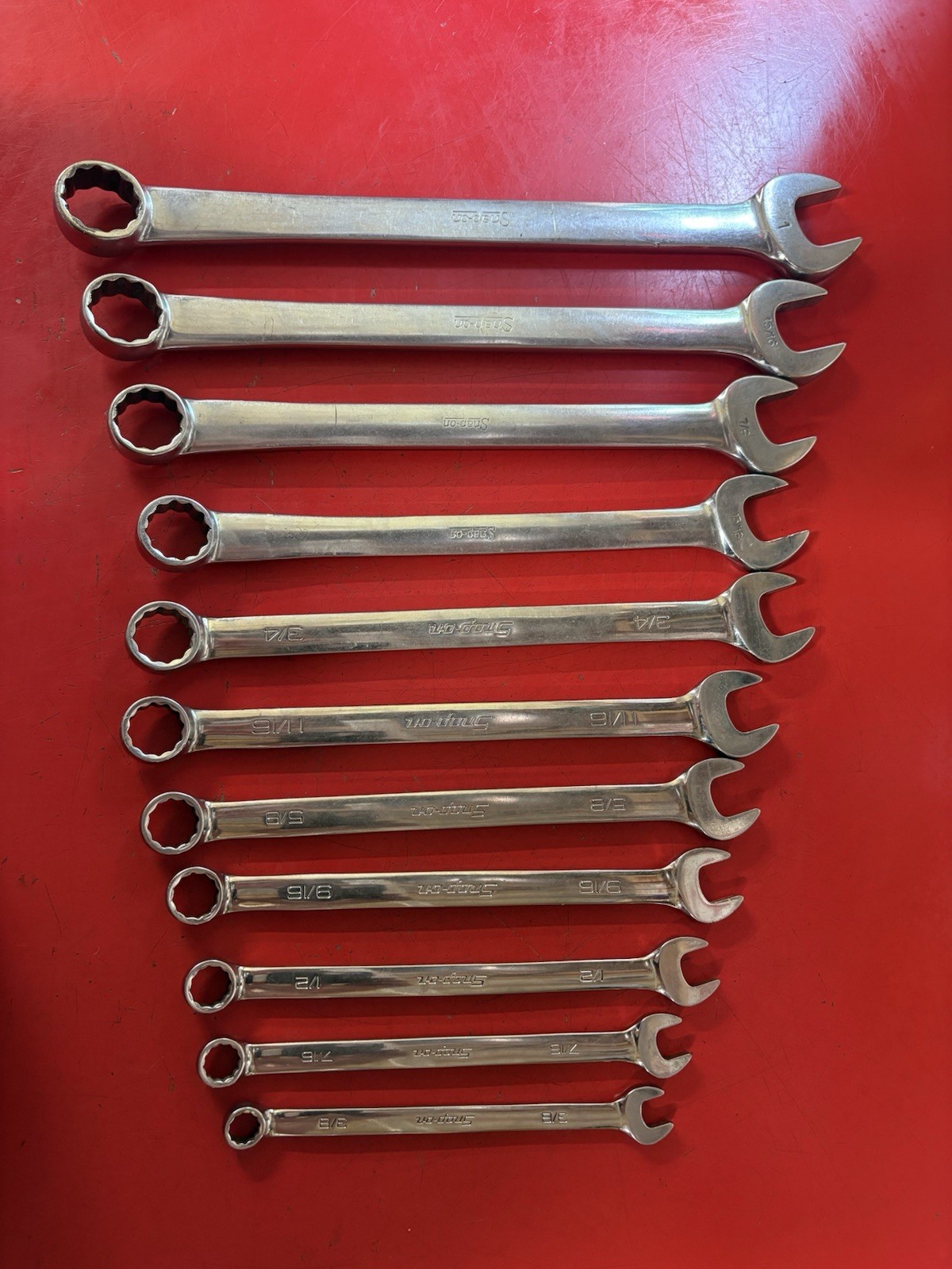 Snap On USA Combination Wrench OEX Set 11 Piece SAE 12 Point 3/8″ Thru 1″
