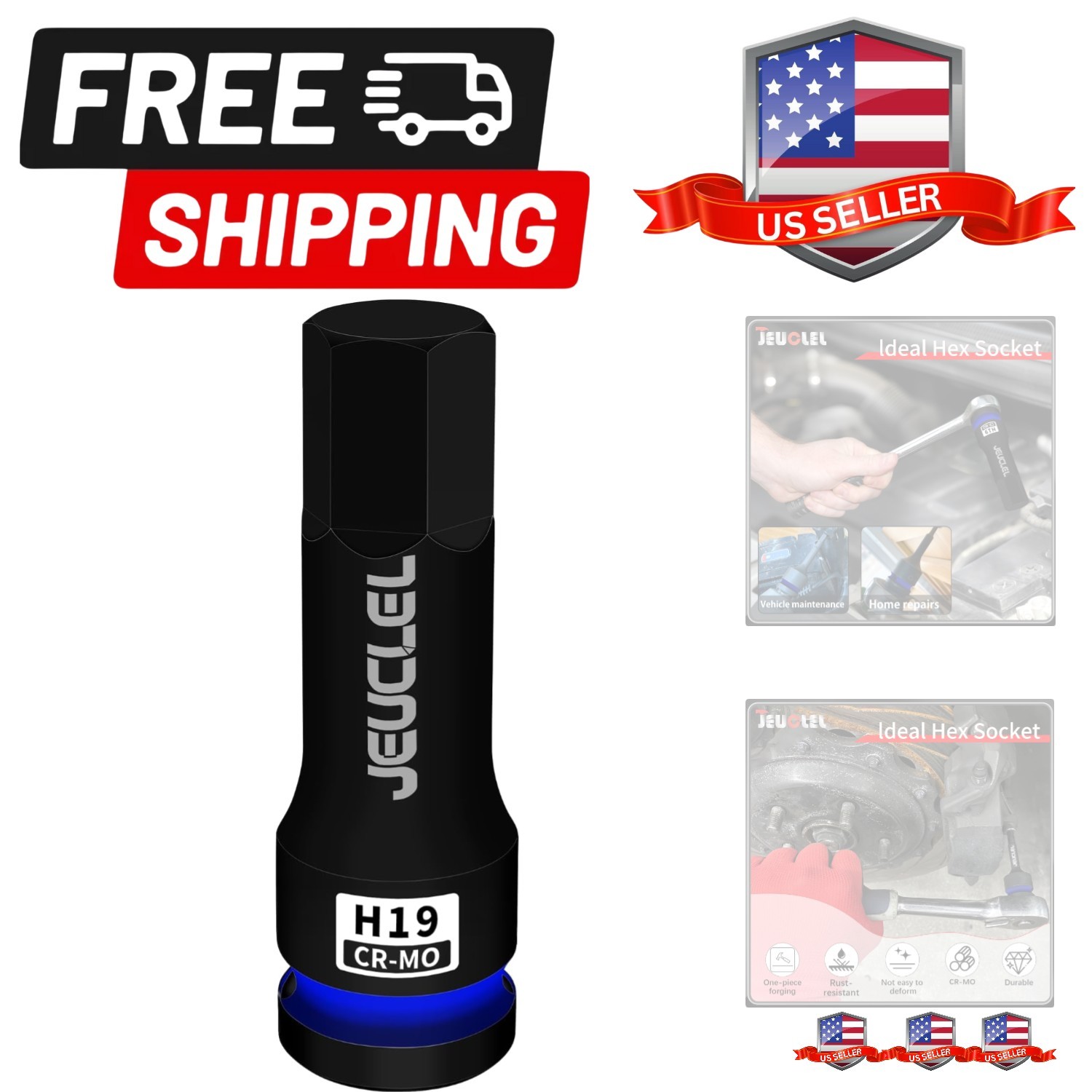 19mm Hex Impact Bit Socket, 1/2-Inch Impact Drive Allen Socket, Cr-Mo Steel L…
