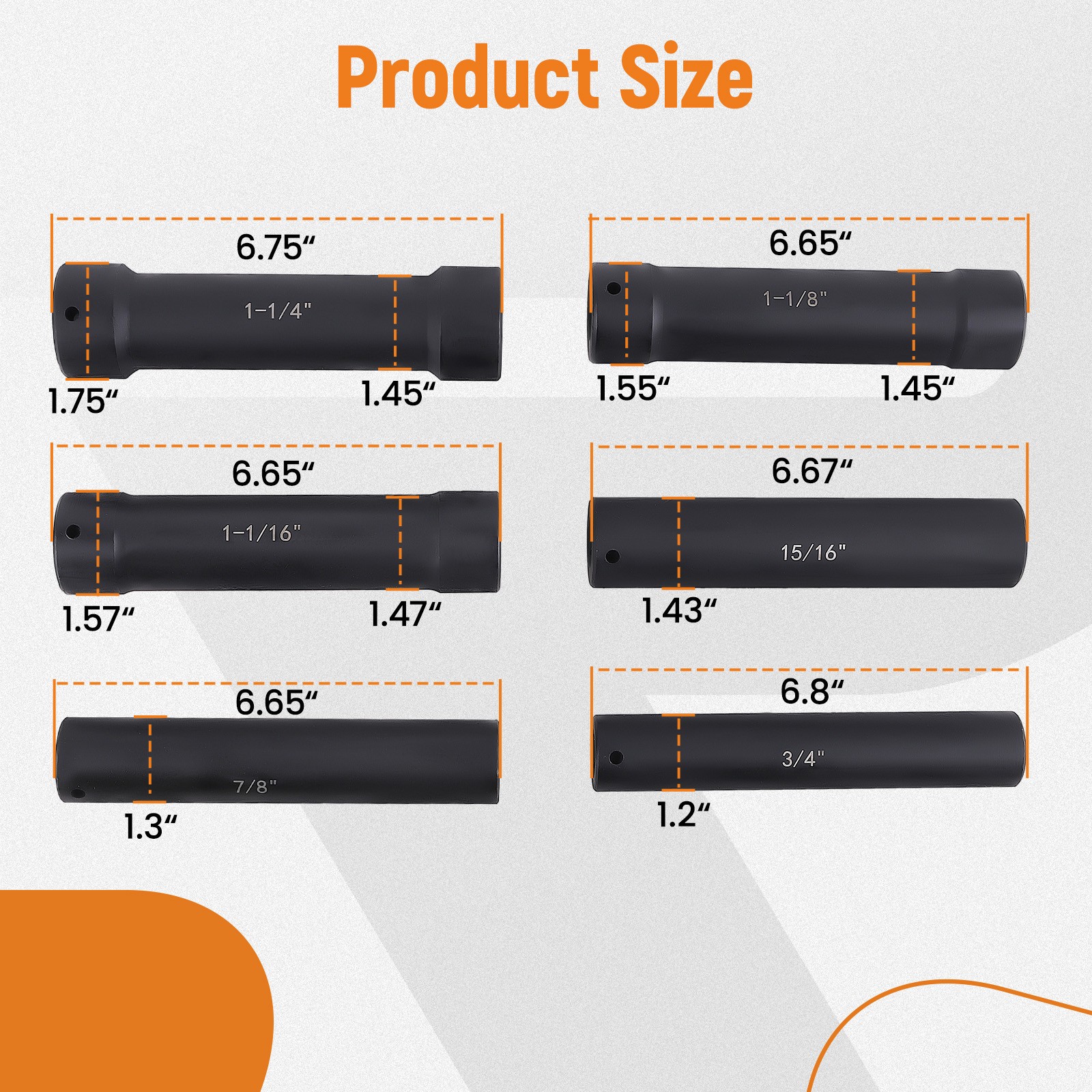 6-1/2″ Drive Heavy Duty Extended Length Extra-Deep Length Impact Socket Set QME