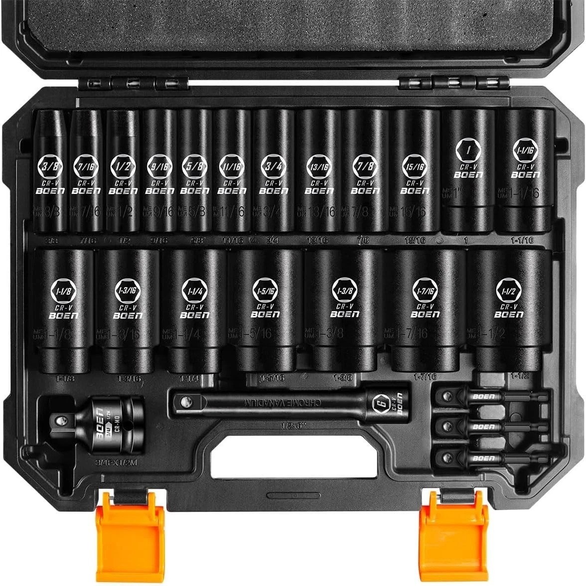 Durable 24PC 1/2″ Drive Impact Socket Set with Rust-Resistance & Instructions