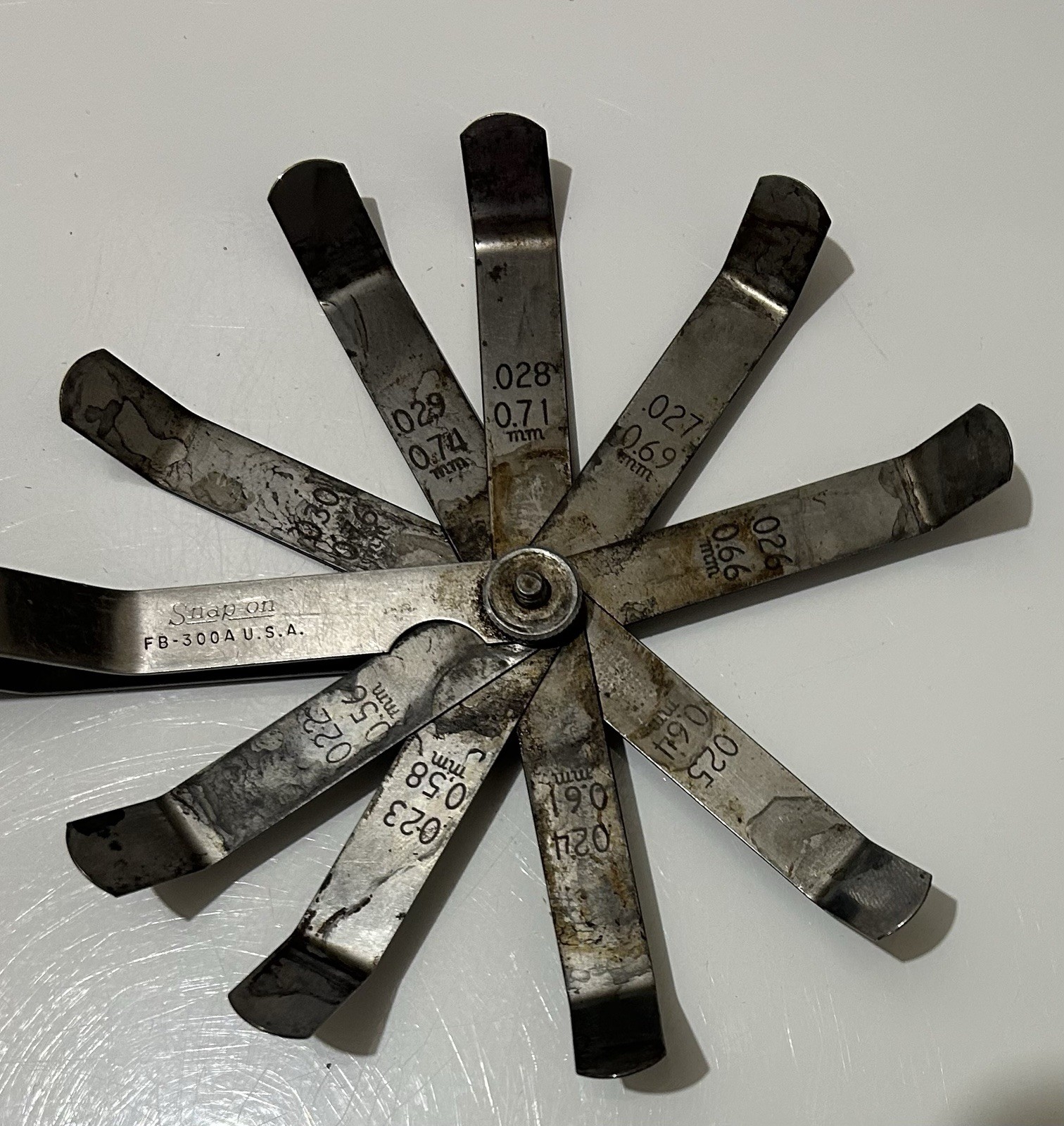 Snap-on FB-300A Offset Bent Blade Feeler Gauge Set 25 Blades USA Mechanical Tool