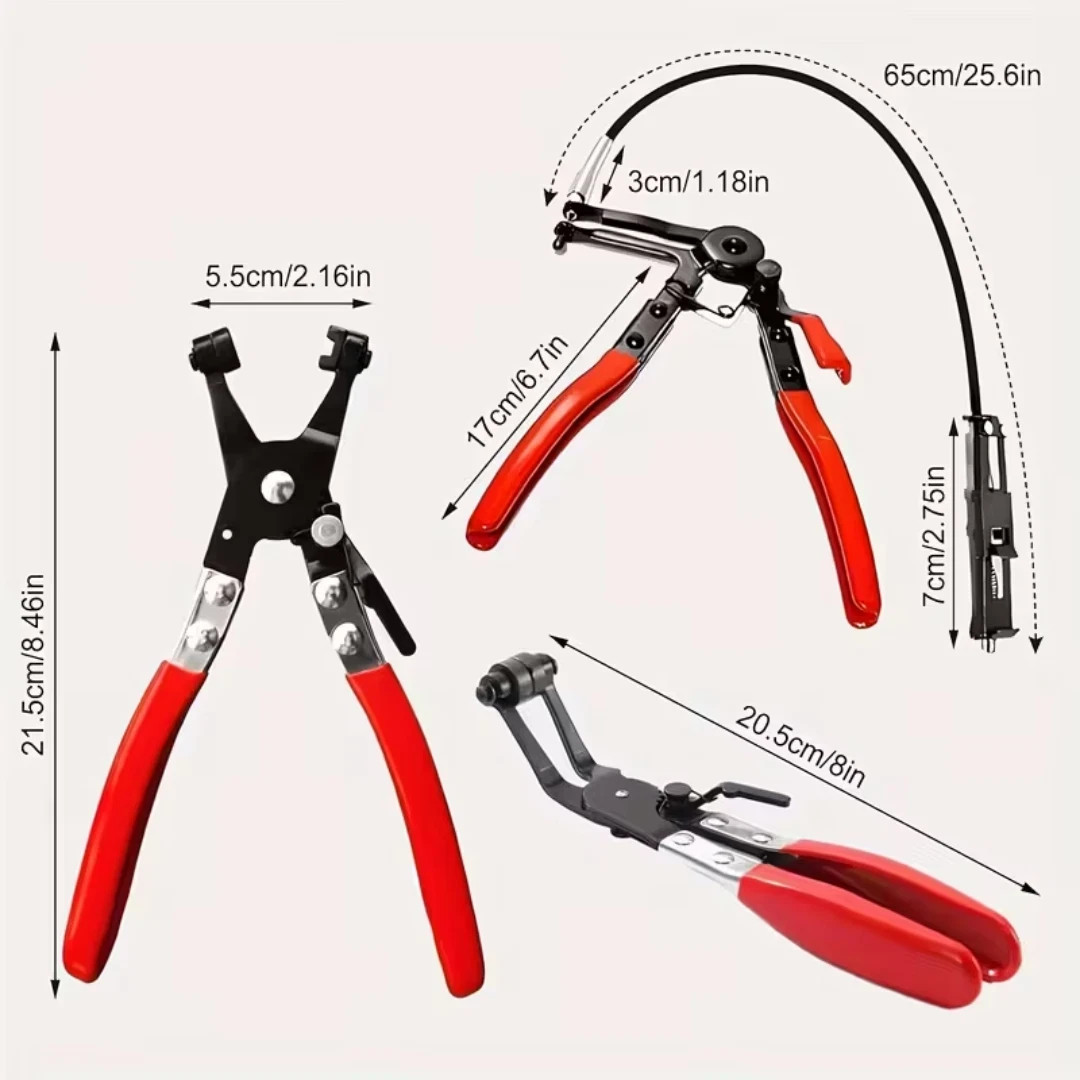 3-piece hose clamp pliers, disassembly kit with long steel wire spring hose clam