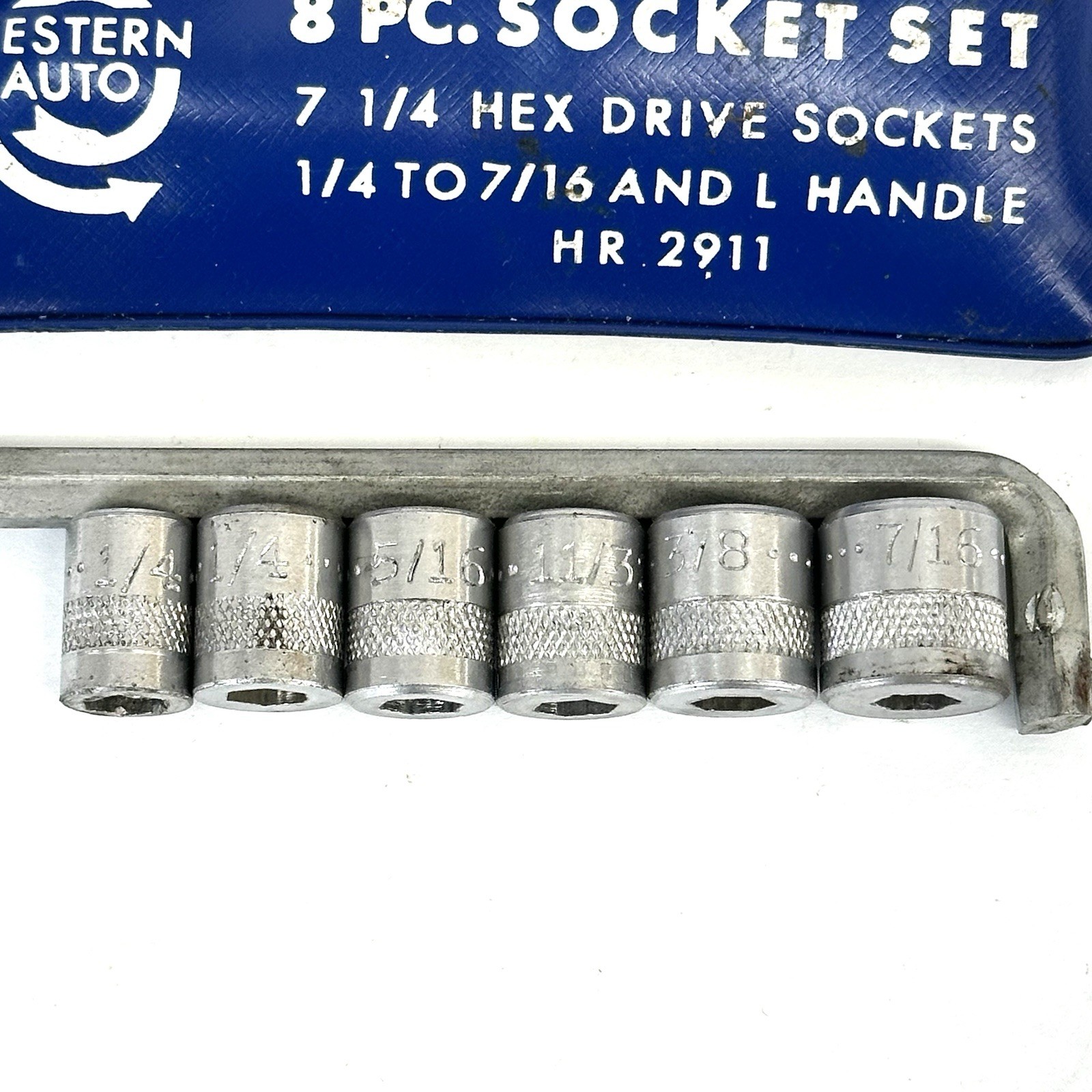 Vintage Western Auto 8 PC Socket Set 7 1/4 Hex Drive Sockets 1/4 To 7/16 HR2911