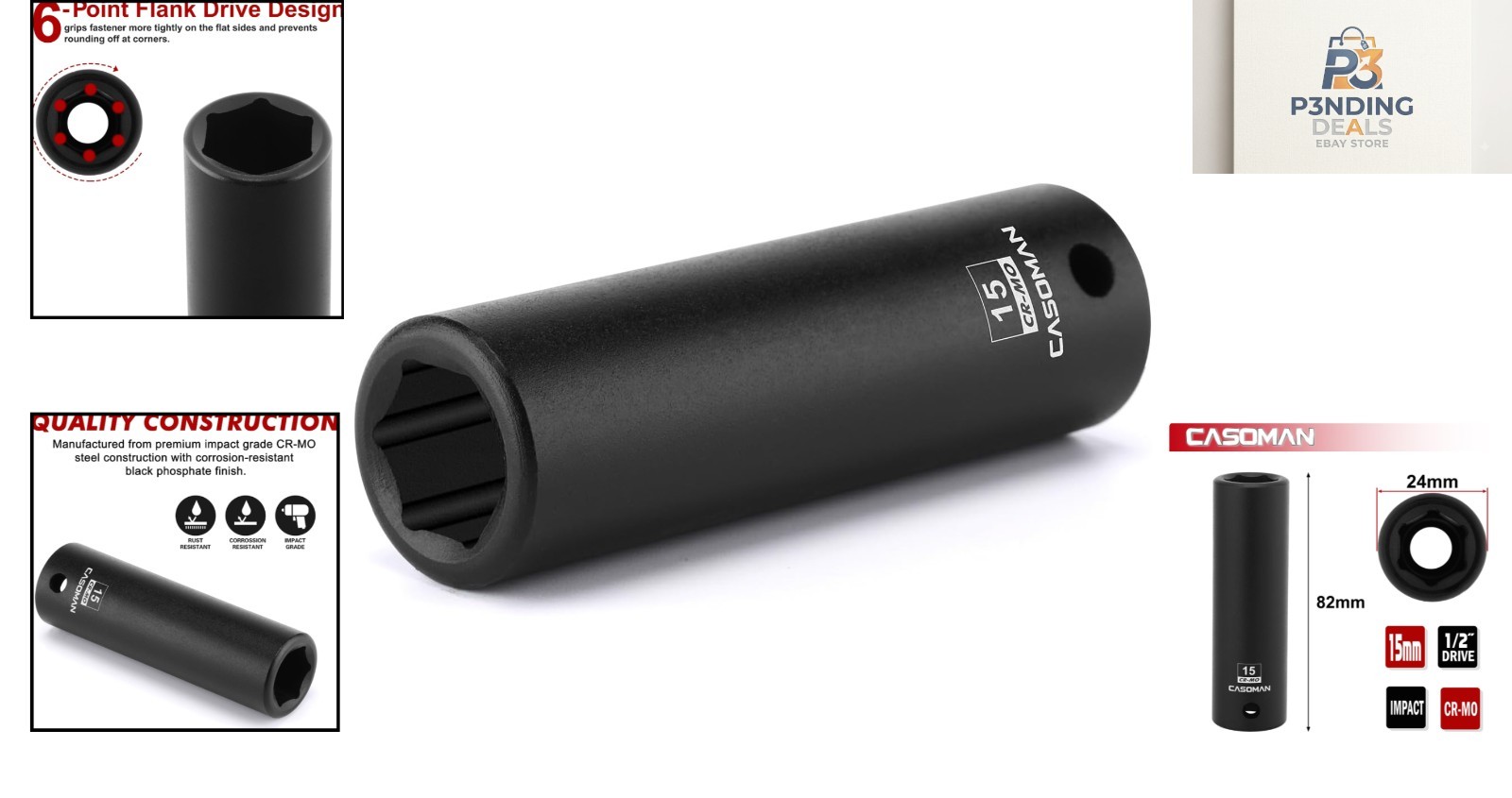 1/2″ Drive 15mm Impact Socket – Corrosion-Resistant CR-MO Steel with Assurance