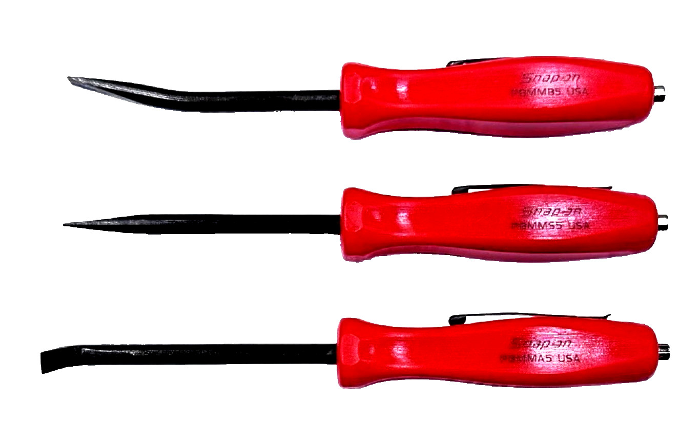 *NEW* Snap-On POCKET PRY BAR SET = 3 PCS *RED HANDLES* 5″ LONG ~ MAGNETIC ENDS