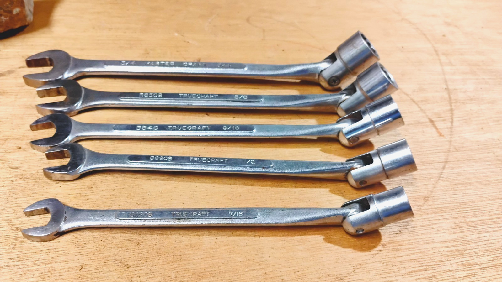 Vintage 5Pc TRUECRAFT SAE,Saltus,Flex Head Wrench Set 12 Pt. 3/4,5/8,9/16,1/2,7/