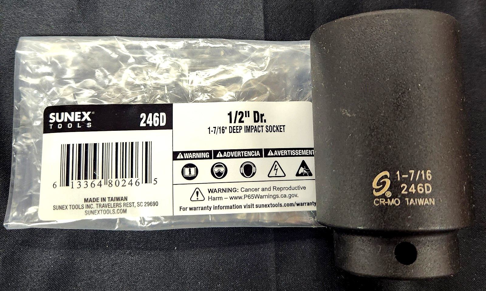 QTY 1 NEW SUNEX 246D 1/2″ DRIVE 1-7/16 BLACK OXIDE 6PT DEEP IMPACT SOCKET