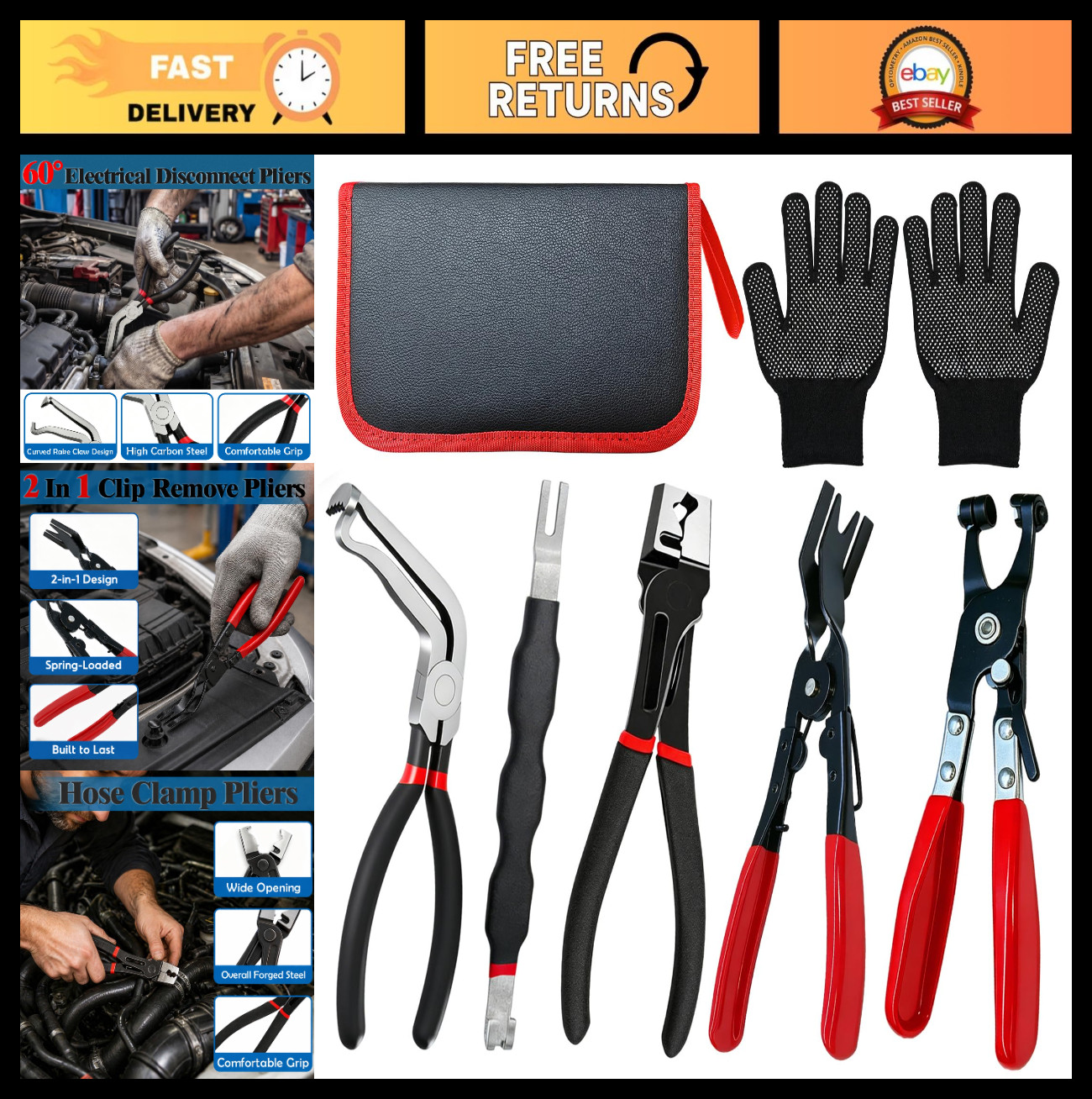 5PCS Automotive Electrical Disconnect Tool Set, Connector Removal & Hose Clamp P