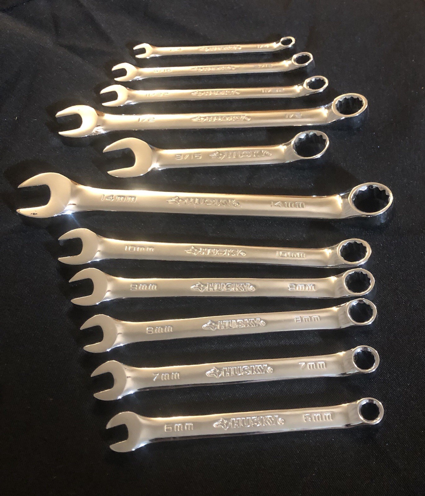 HUSKY BOX END COMBINATION WRENCH SET 14,10,9,8,7,6MM-9/16,1/2,11/32,5/16,1/4”