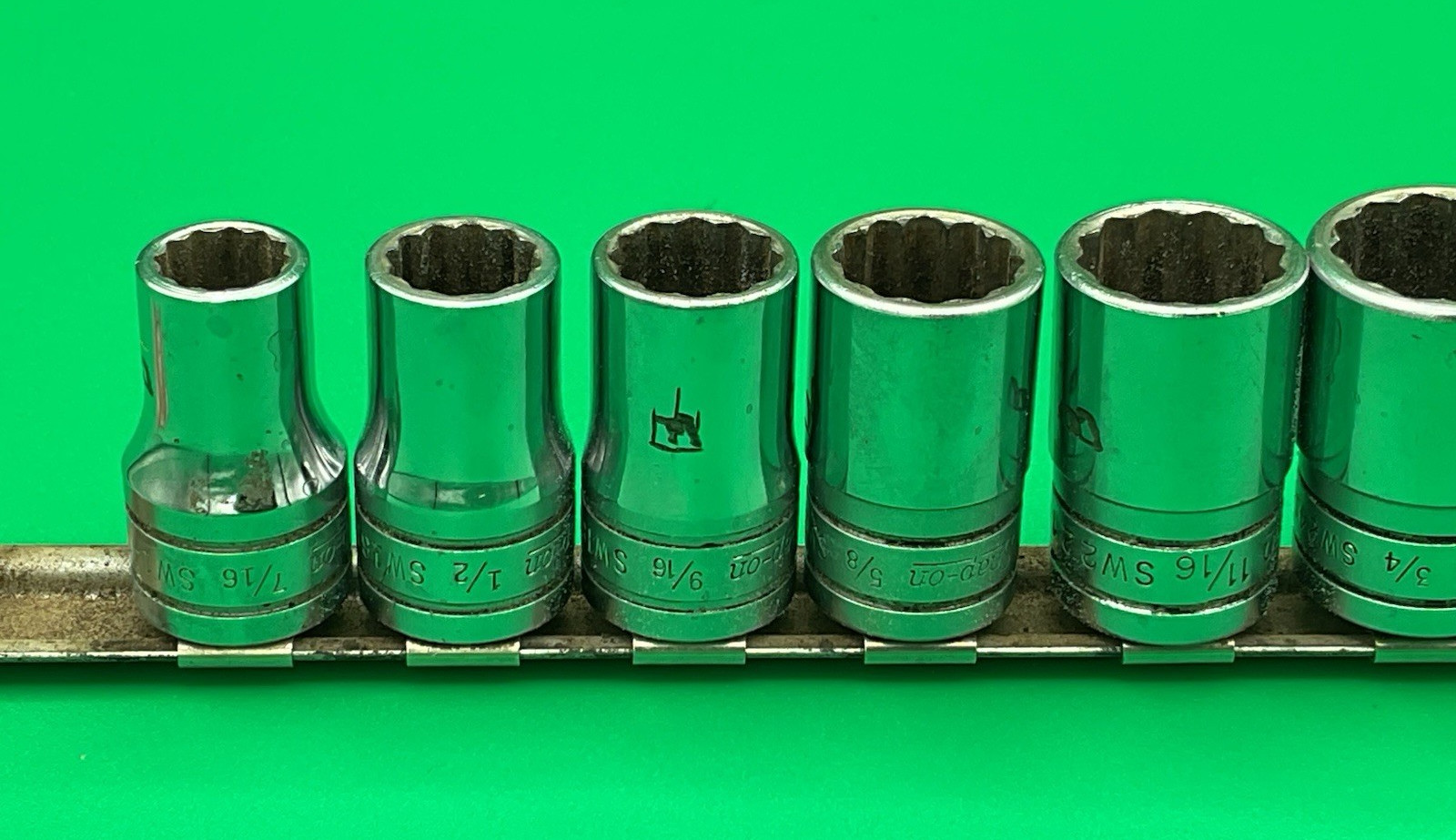 SNAP ON 1/2″ Drive 12pt SAE Shallow Socket Set 1 1/8″-7/16″ 12 Pieces NICE