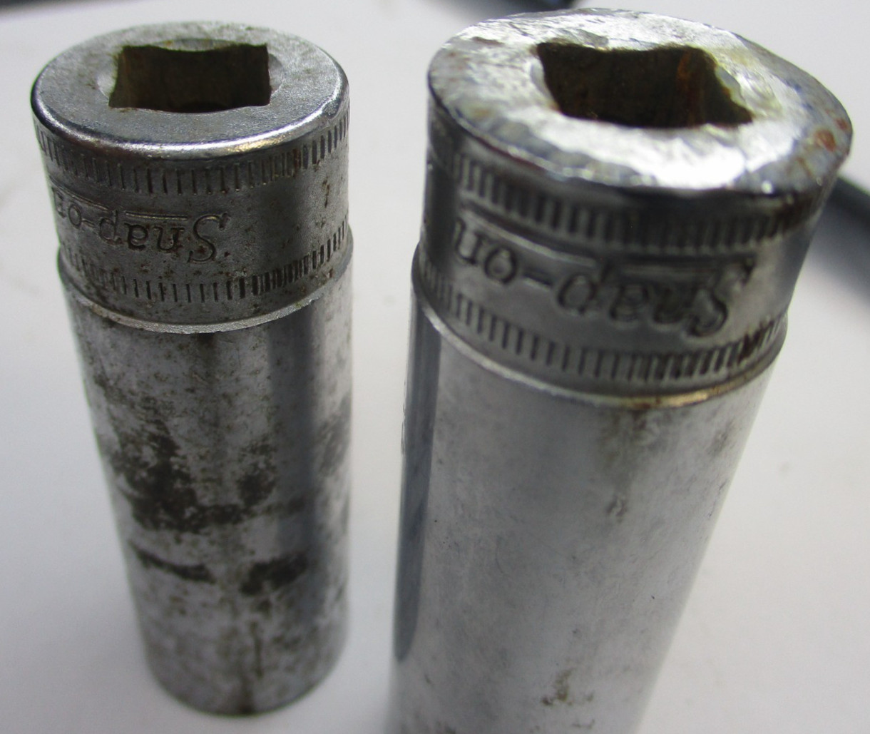 Vintage Snap on 2pc 3/8″ Drive Metric SFSM16 16mm SFSM17 17mm Deep Sockets USA