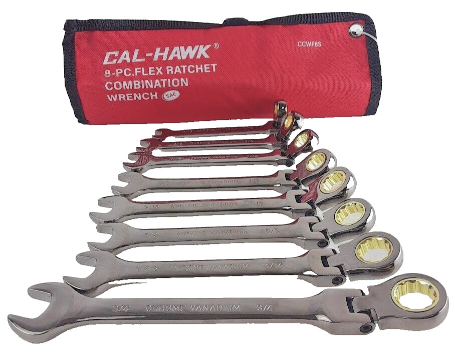 16PC FLEX HEAD RATCHET OPEN END COMBINATION WRENCH CR-V NI-PLATED METRIC+SAE SET