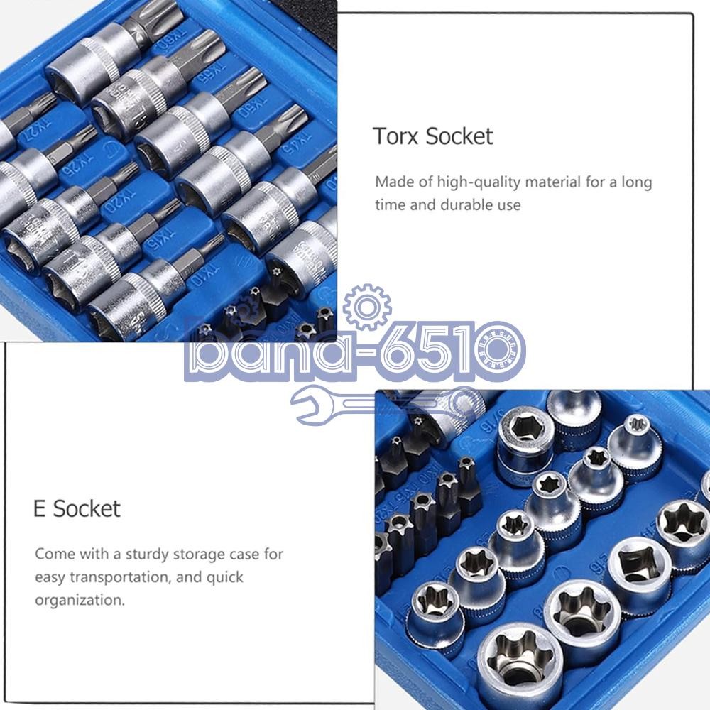 34pcs Torx Star Sockets & Bit Set Male Female E-torx Security Bits 3/8 Drive US