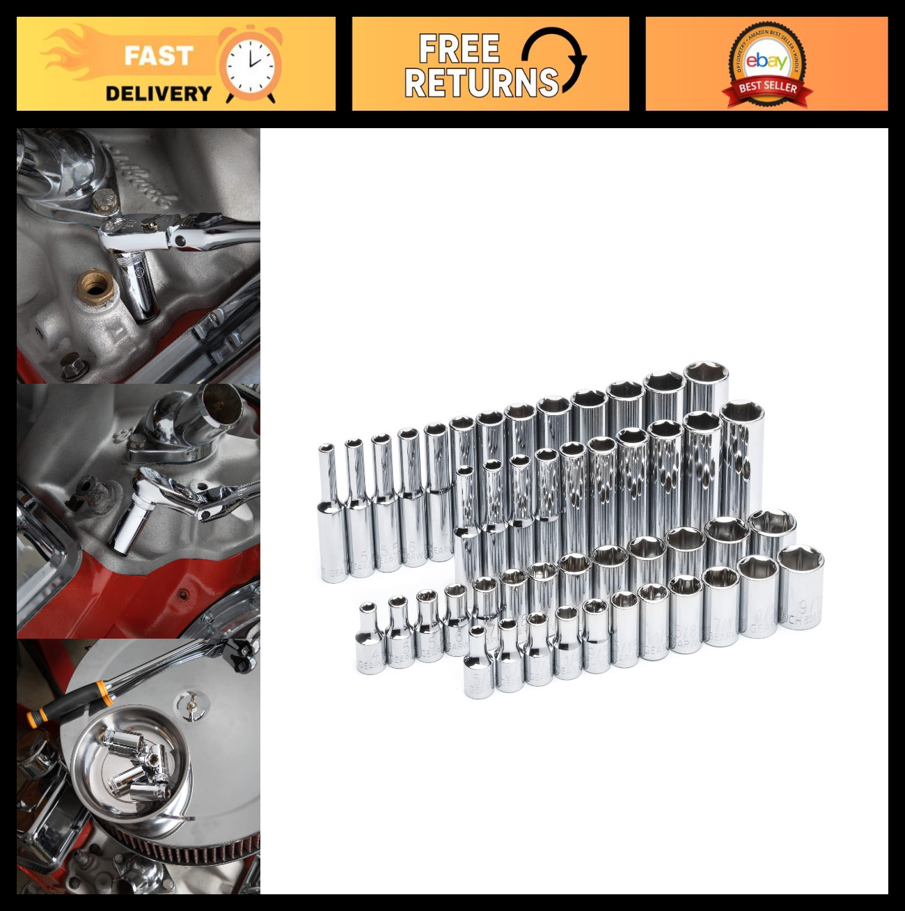 47 Pc 1/4″ Drive Socket Set – Standard & Deep, SAE/Metric, 6 Pt Tools for Mechan