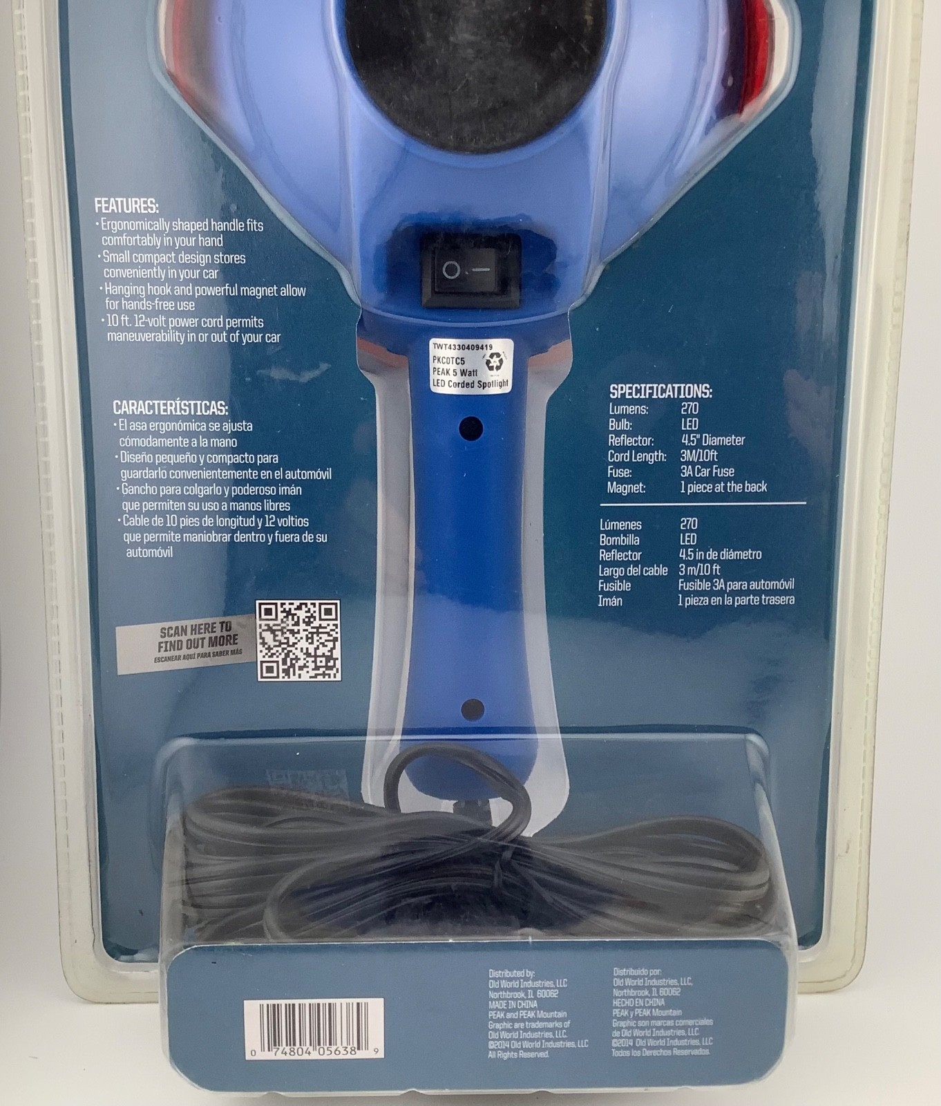 Peak 270 Lumens Spotlight Detachable Red Lens Corded New Packaging Shelf Wear