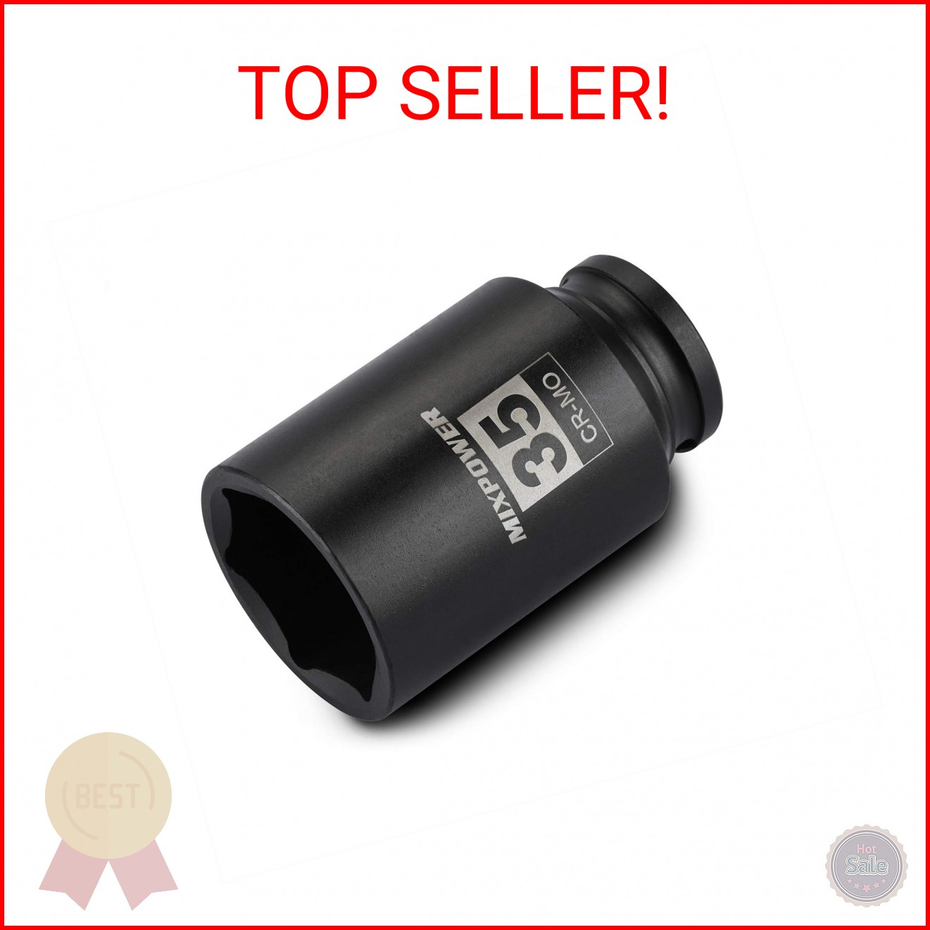 MIXPOWER 1/2″ Drive Deep Impact Socket, CR-MO, 35 mm, METRIC, 6 Point, Axle Nut