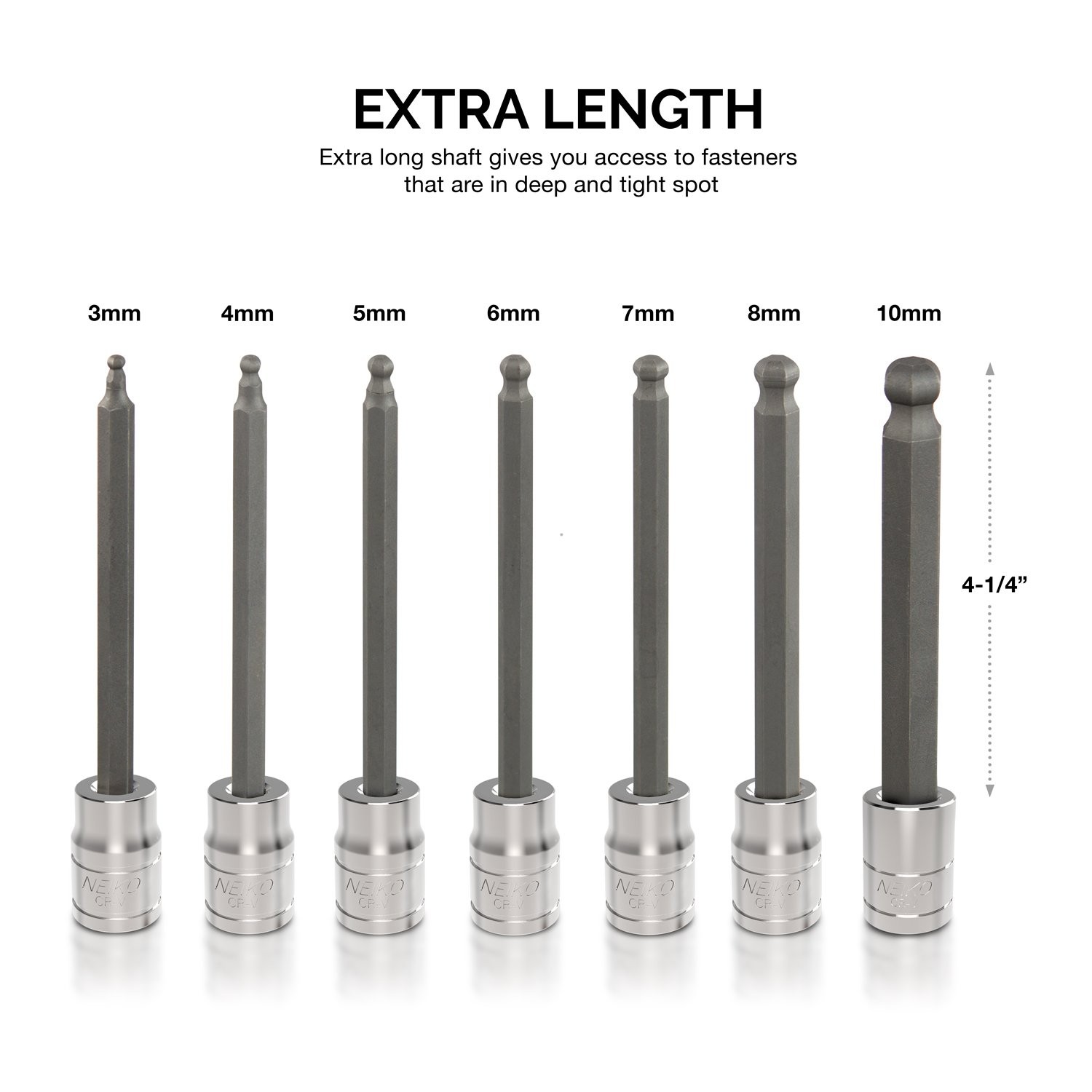 10243A 3/8-Inch-Drive Extra-Long Ball-End Hex-Bit Socket Set Metric Sockets 3/8″