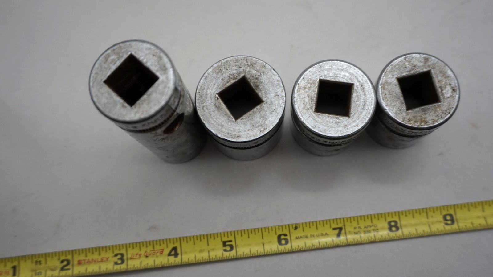 Vintage Industro Super 1/2 Inch Drive 1 1/8 , 1 , 15/16 & 7/8″ deep 4 sockets