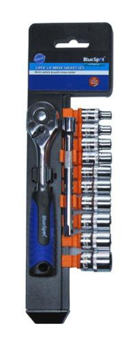 Socket Set 1/4″ Drive Ratchet & Sockets 4mm – 13mm 12pc BlueSpot 01504