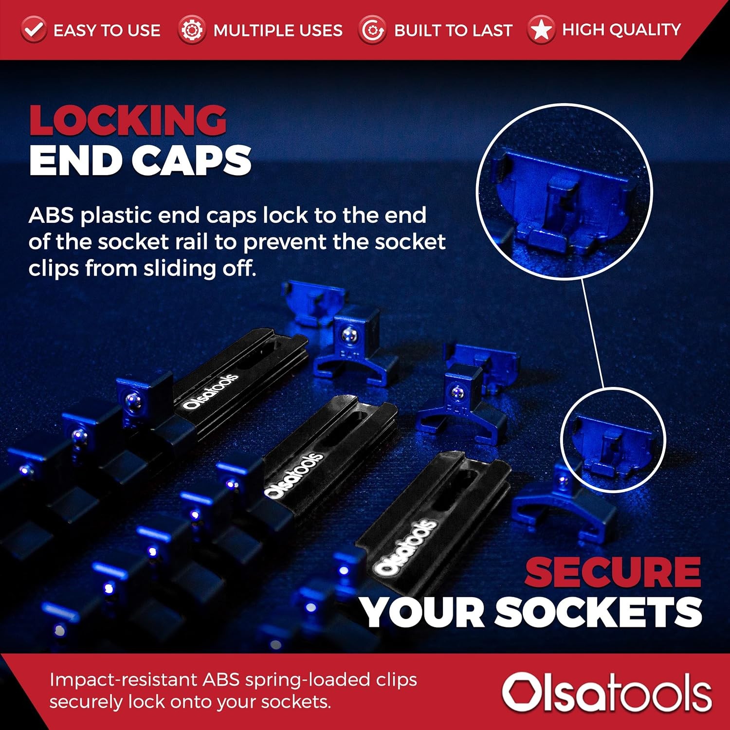 Aluminum Socket Organizer 3pc Set – Locking End Caps – 1/4-Inch Drive x 24 Clips