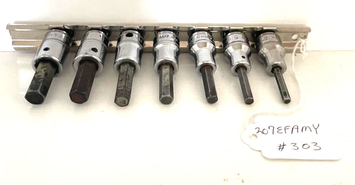 Snap On Tools 207EFAMY 7 Pc 3/8″ Dr Metric Hex Bit Socket Set ..FREE KNIFE..#303