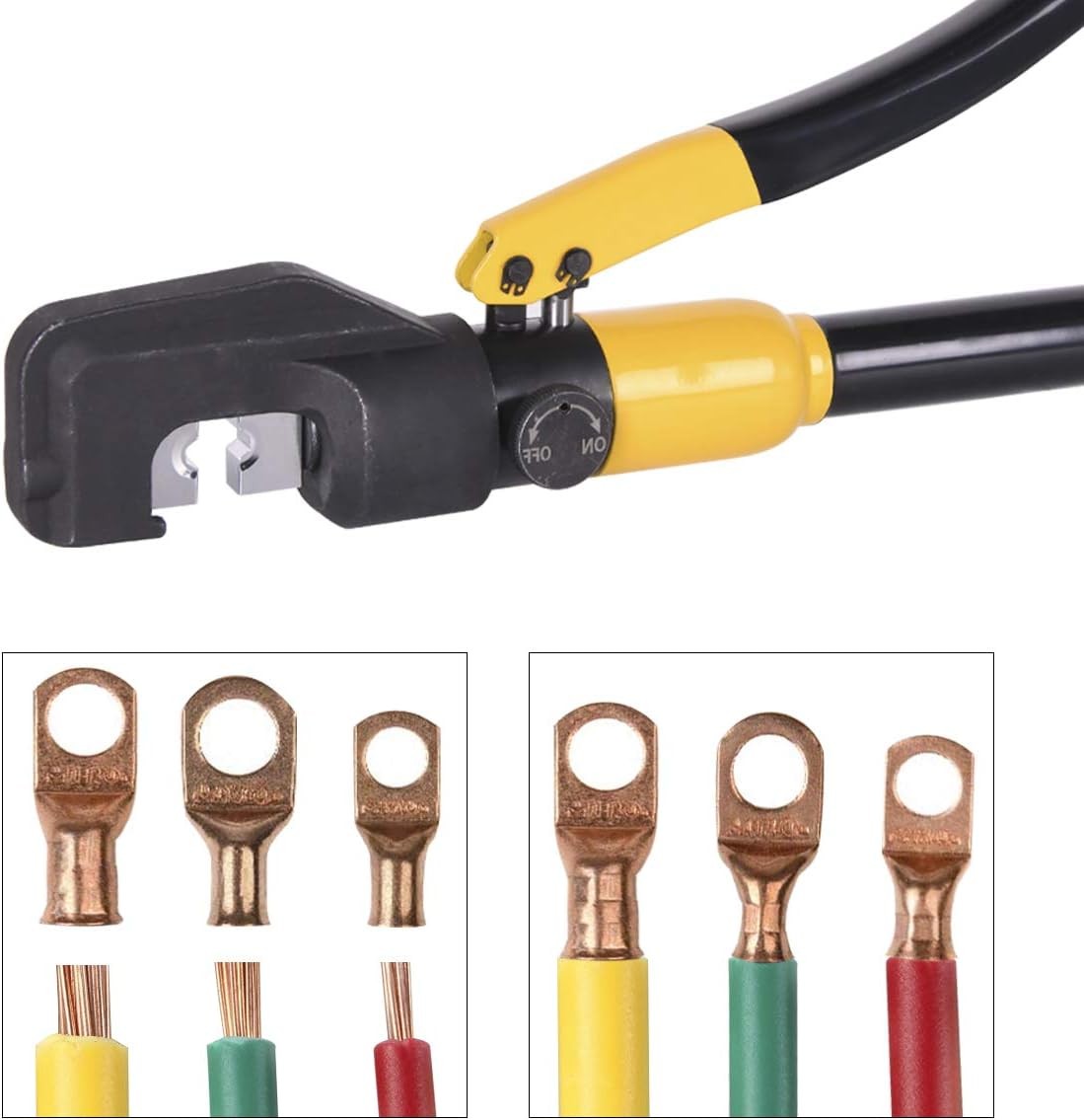 10 Tons Hydraulic Crimping Tool Battery Cable Lug Terminal Yellow, Black