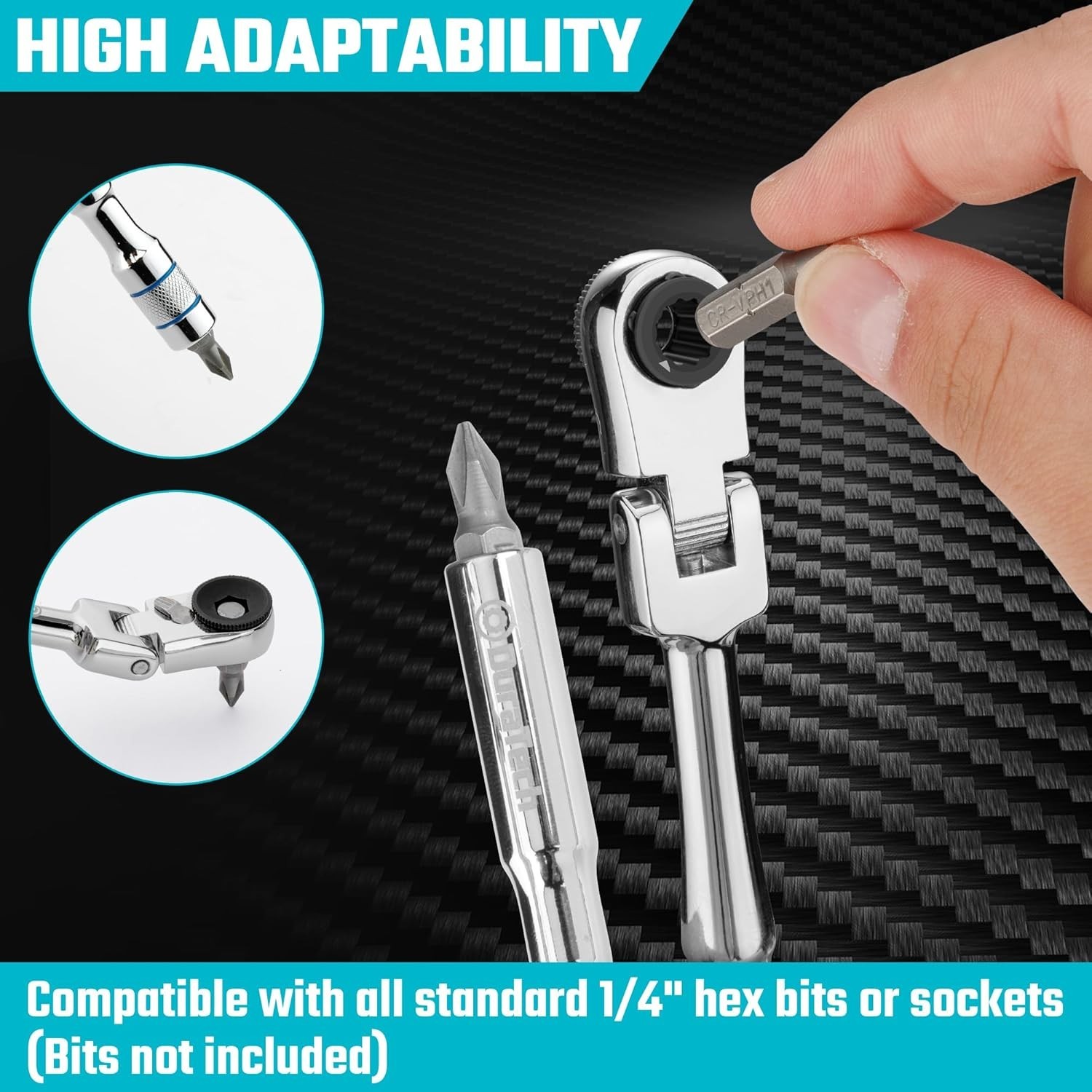 1/4 Inch Flex Head T-Handle Ratchet Mini Wrench Set with Hex Bit Extension