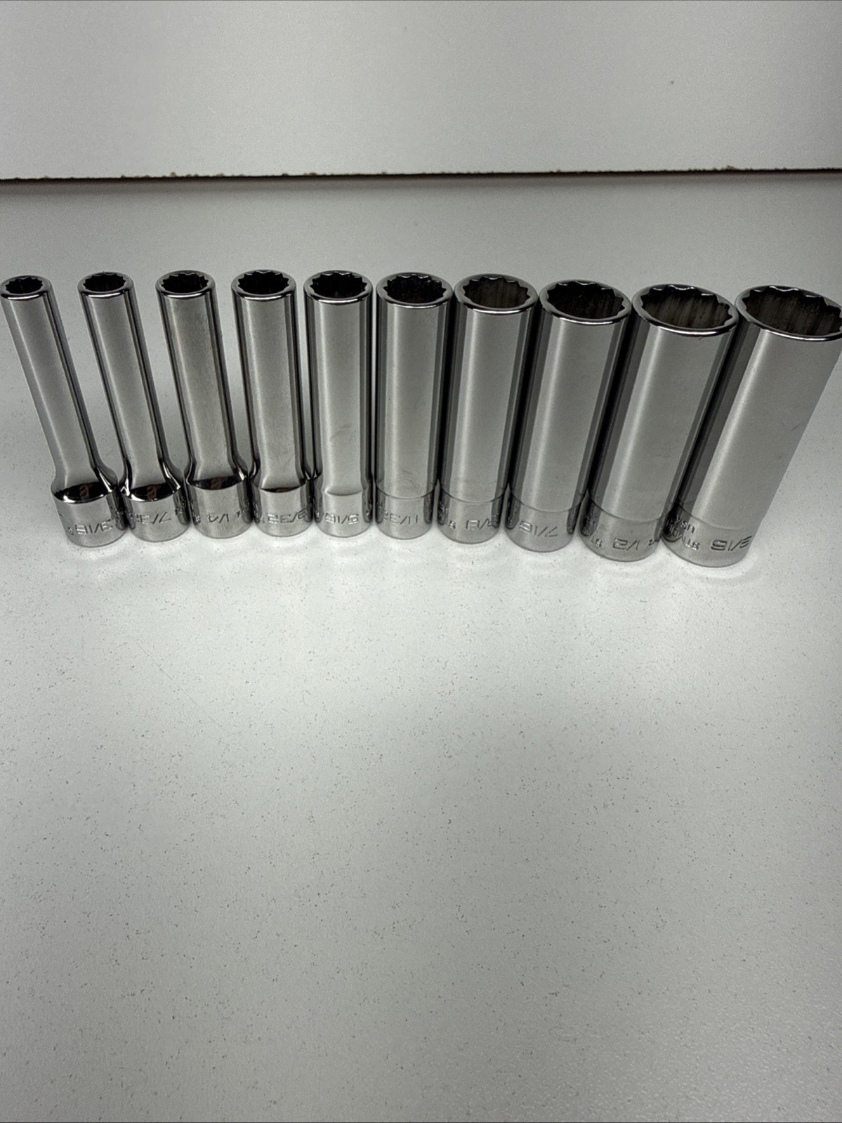 Snap-on Tools 1/4″ Drive SAE Deep 12 POINT Chrome Socket Set 110STMDY VERY GOOD