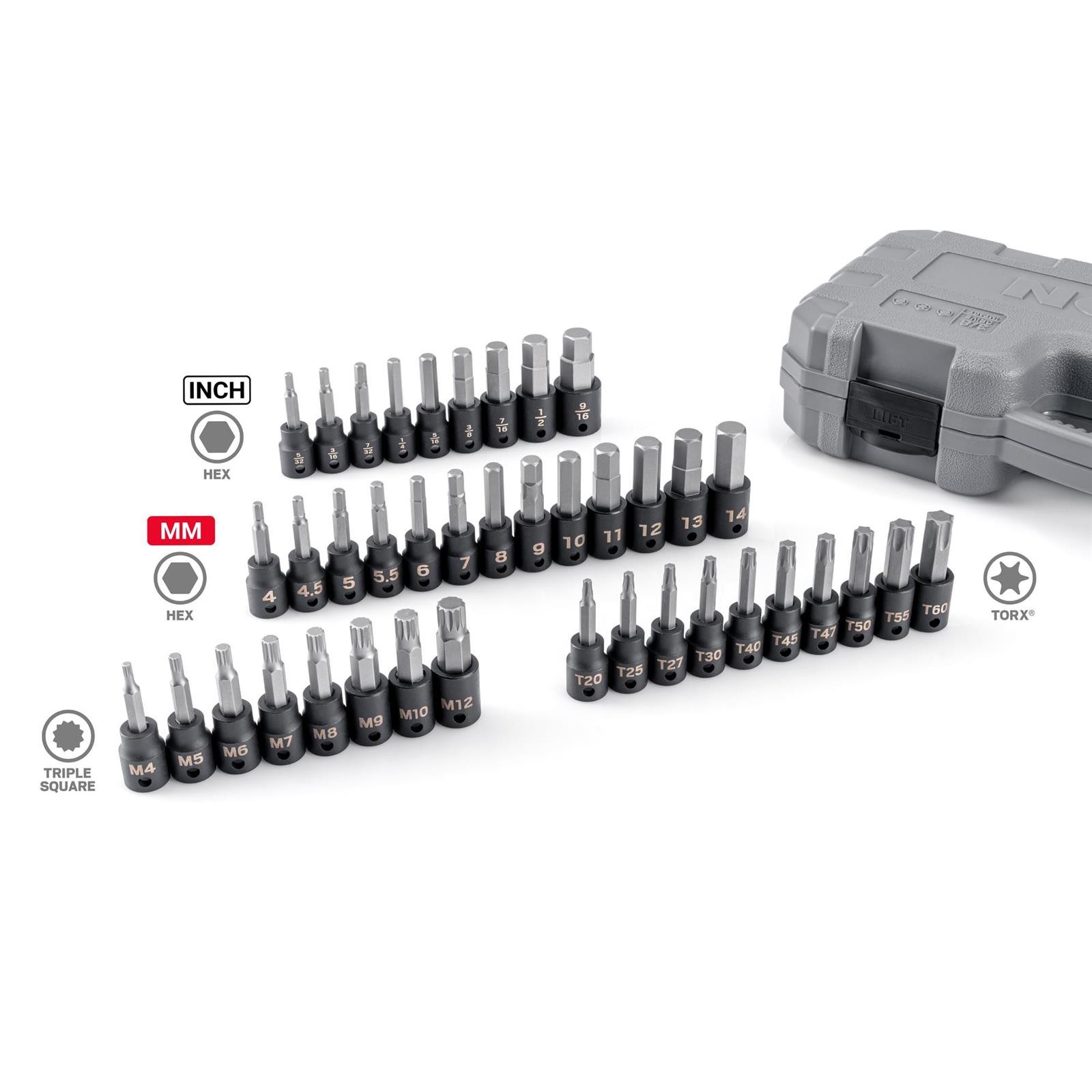 Tekton SIB91301 3/8″ Drive Hex, Torx, Triple Square Socket Set