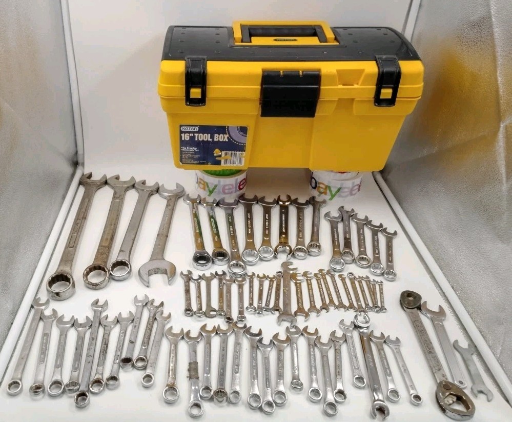 Lot of 68 SAE & Metric Combination Wrenches Craftsman Duralast + Keter Tool Box