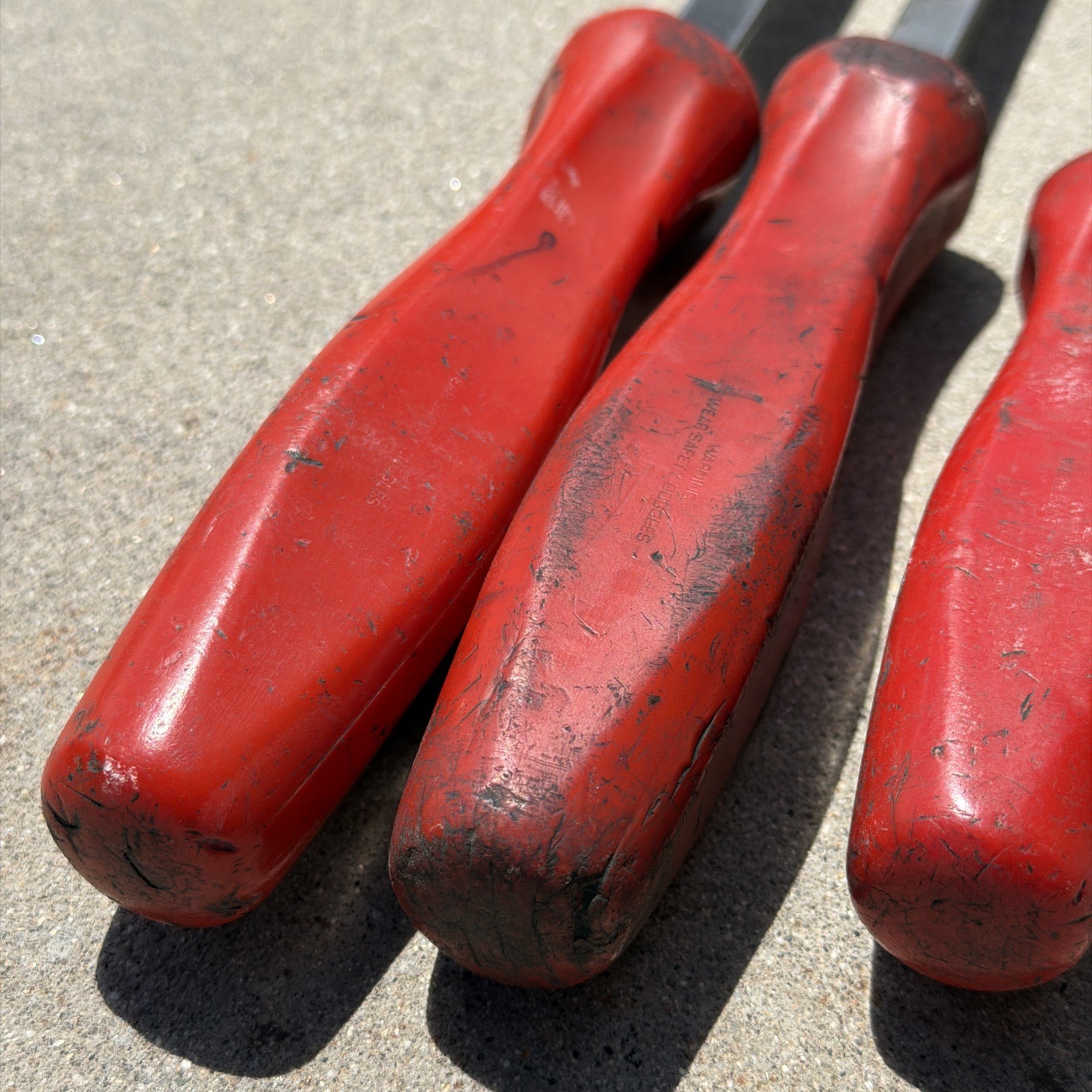 Snap On Tools 12″ 18″ 24″ Curved Tip Pry Bar Set Red Hard Handle 3pc USA READ!