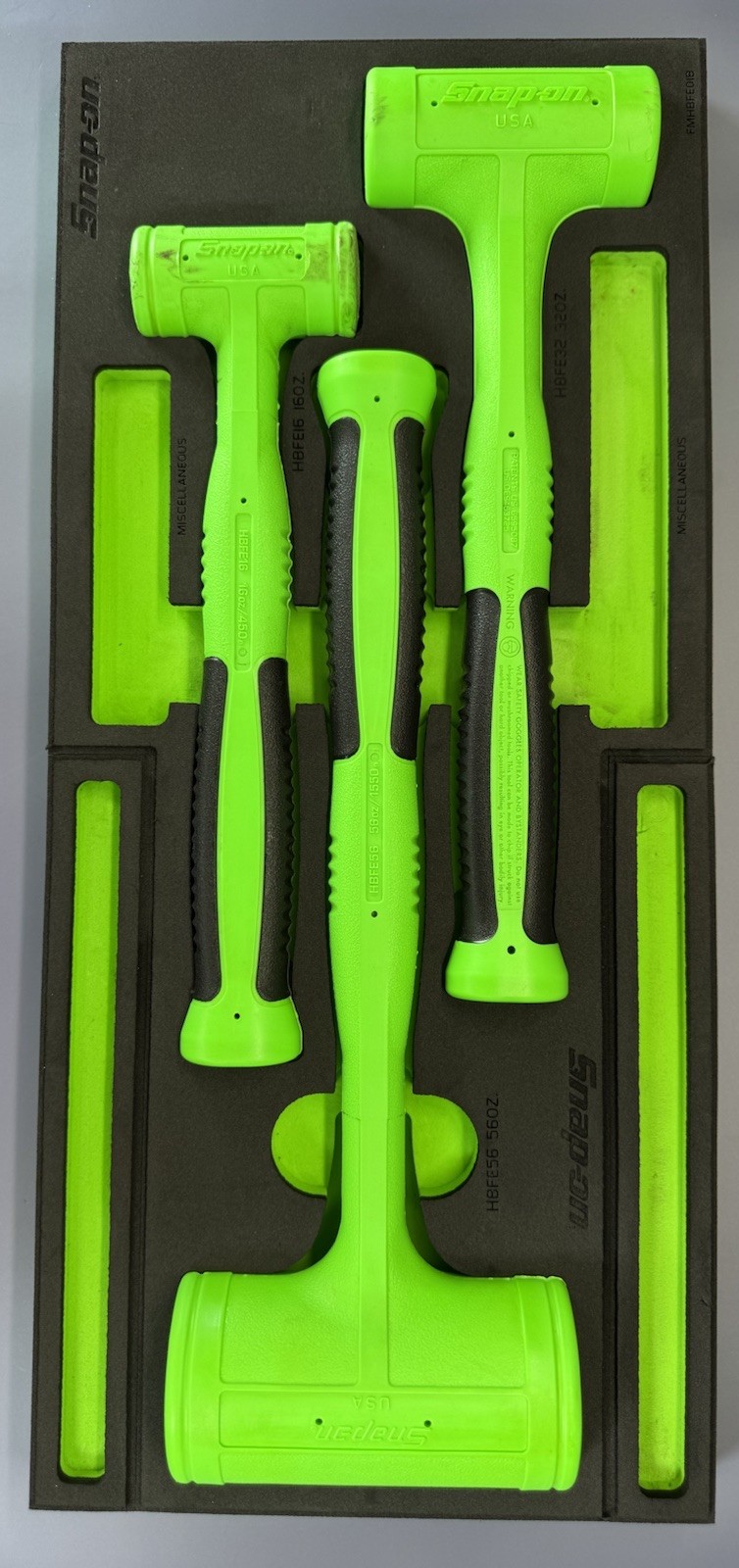 Snap-on HBFE6FG 16 20 24 32 48 56 oz 6-pc Green Dead Blow Hammer Foam Set