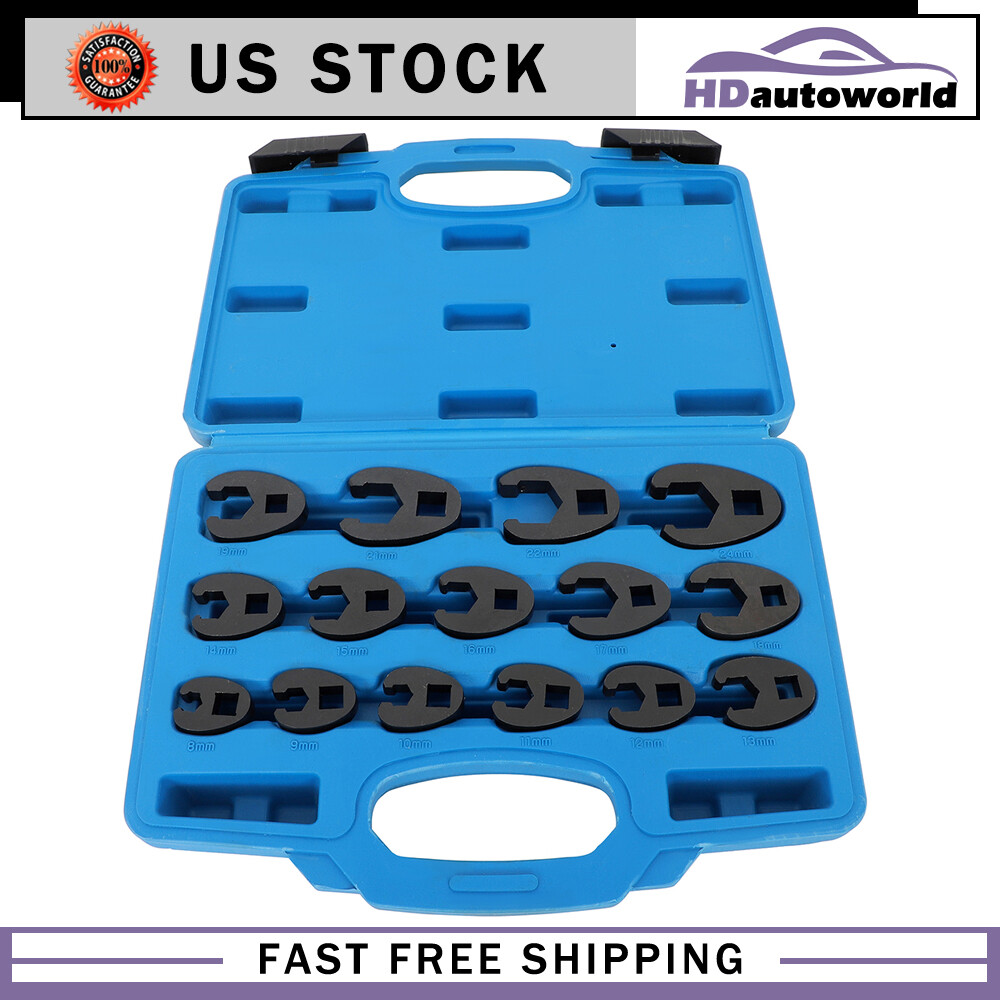 15X Crow foot Flare Nut Wrench Set 3/8 1/2in Drive Ratchet Extension Large Tool