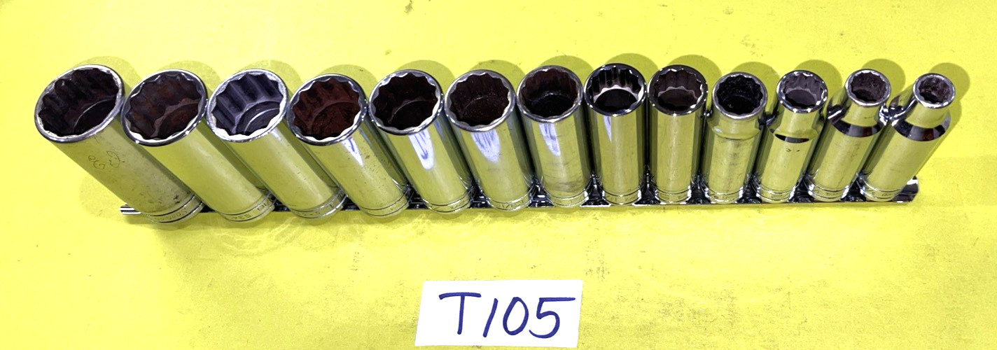 SNAP-ON TOOLS 13 PIECE 1/2 DR. SAE. DEEP CHROME SOCKET SET 12 POINT 3/8 TO 1-1/8