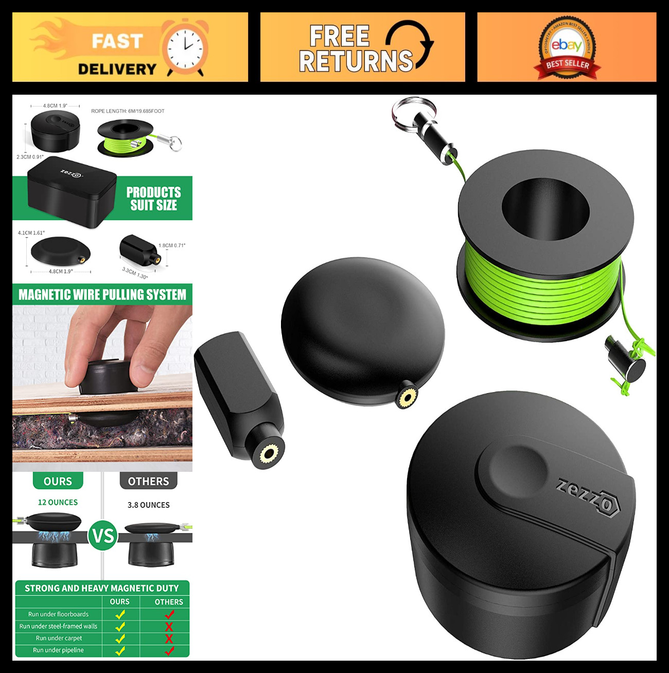 Magnetic Wire Puller Tool – Fish Tape Wire Pulling System for Electrical Cables