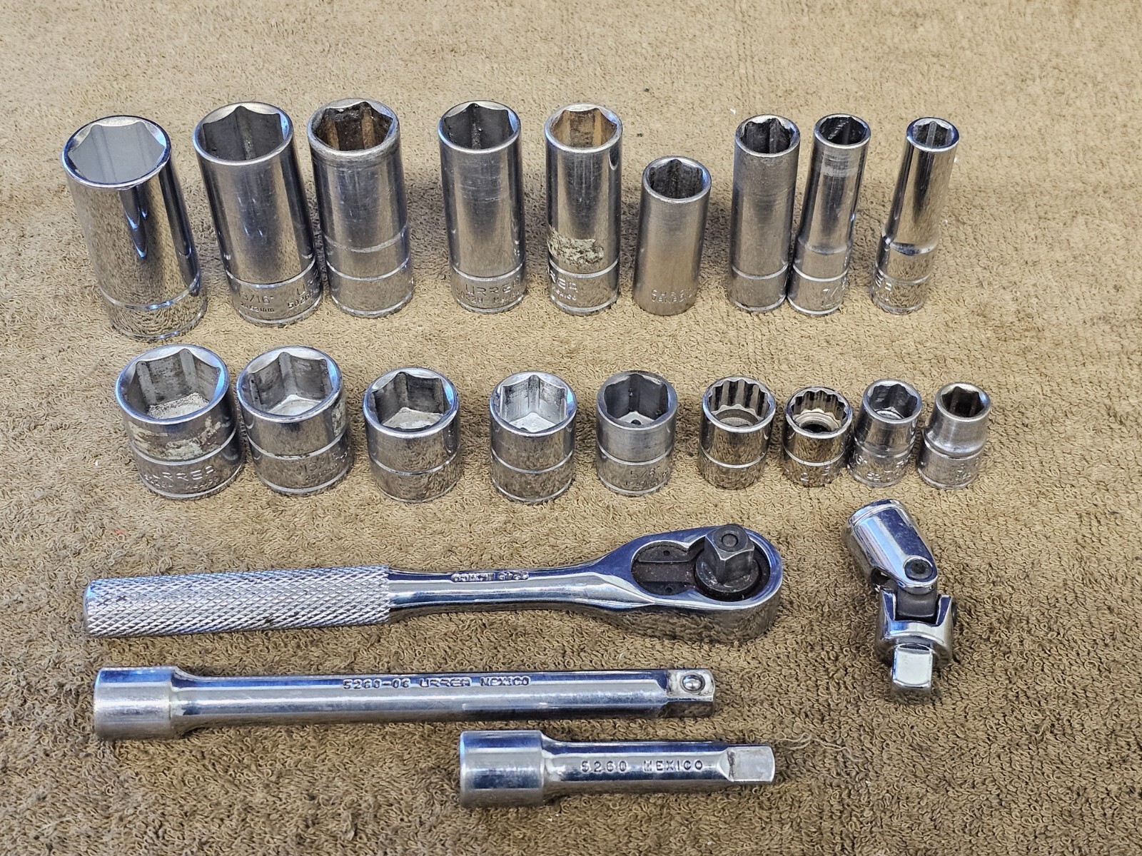 Urrea Socket Ratchet Extension Set 3/8″ 7/8 13/16 3/4 11/16 5/8 9/16 1/2 7/16″