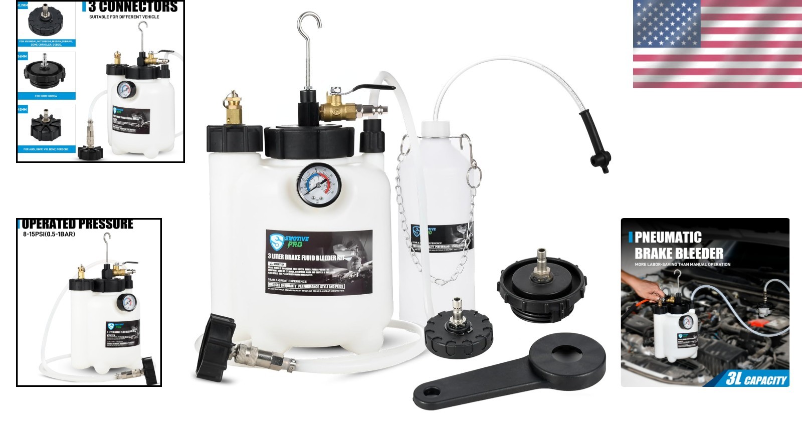 3L Pneumatic Brake Bleeder Kit Compatible With Most Vehicles
