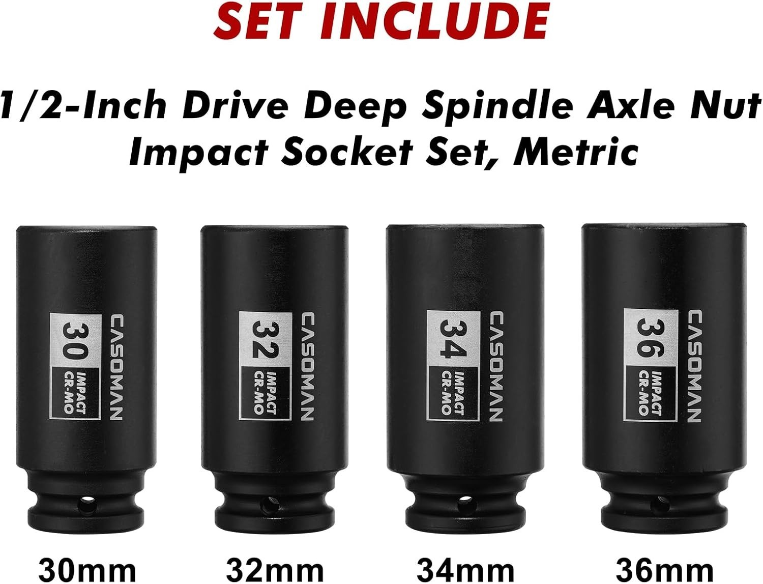 Durable Chrome Molybdenum Impact Socket Set – 1/2-Inch Drive, Deep Design