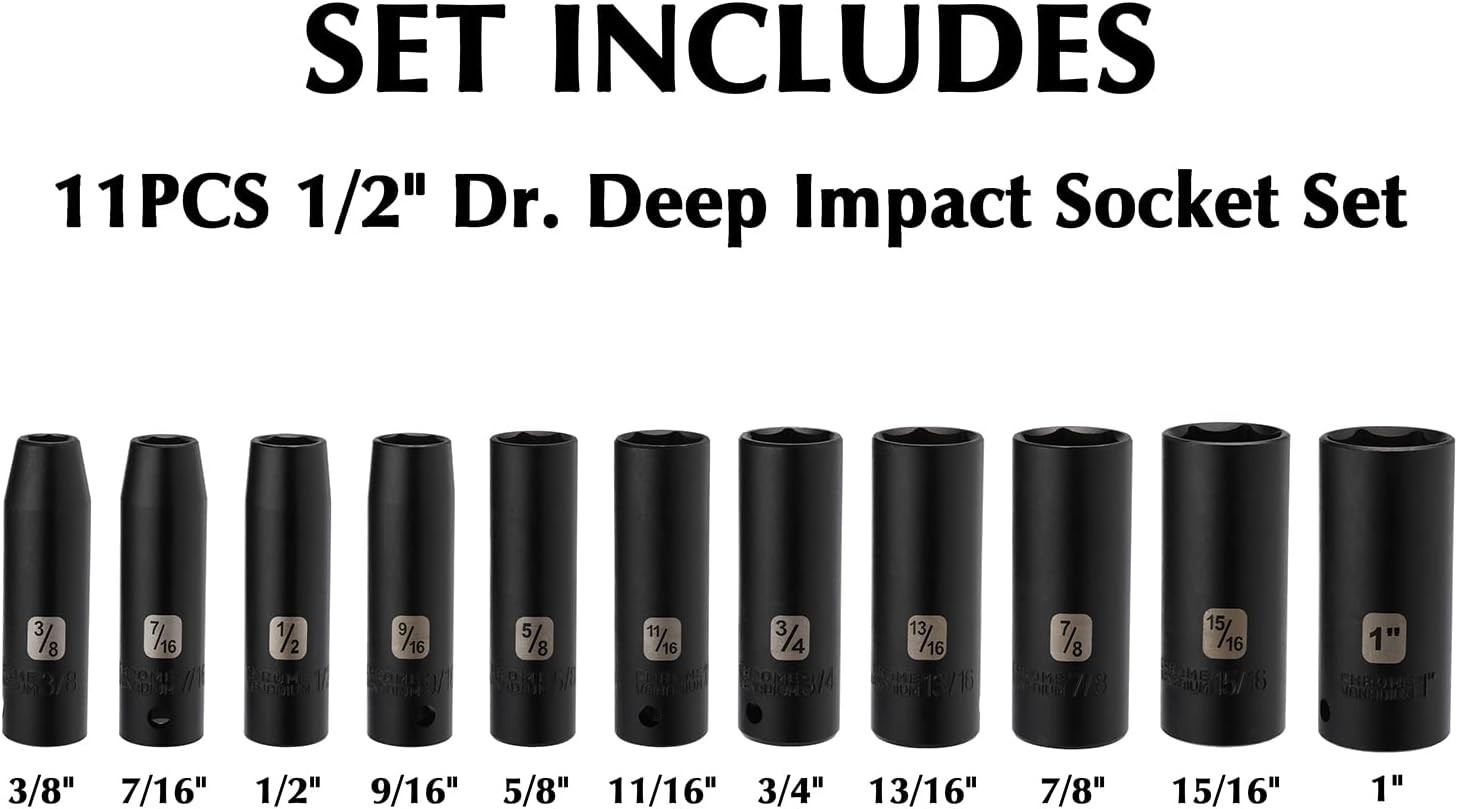 Complete 11PCS Deep Impact Socket Set – Chrome Vanadium Steel with Storage Case