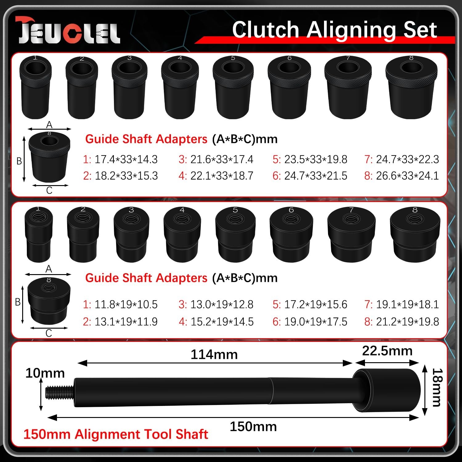 17PCS Universal Clutch Alignment Tool Kit – Accurate Flywheel & Pilot Bearing Se