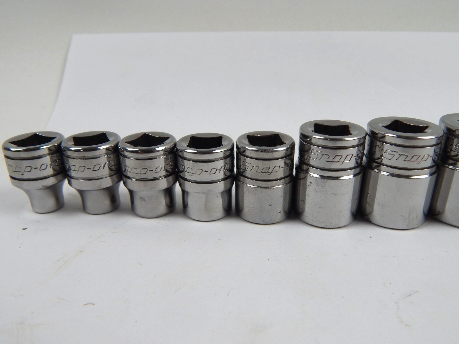 Snap On 3/8» Drive 6pt SAE Shallow Socket Set 11pc FS081-FS281 1/4″-7/8″ w Rail