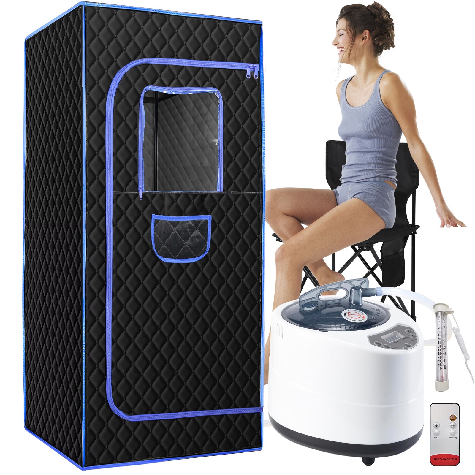 Portable Full Size 1500W 3L Personal Steam Sauna Heated Home Spa Detox Therapy