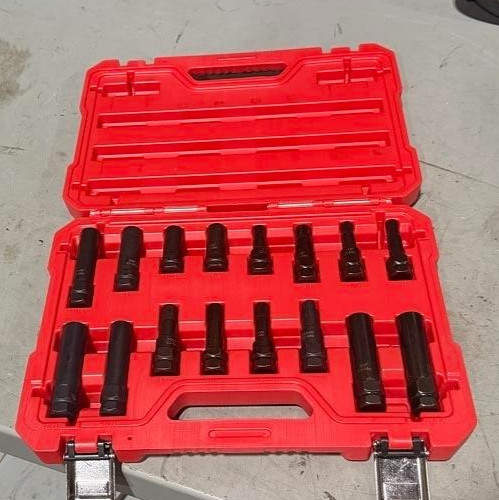 16pc Locking Lug Nut Socket Master Key Set Wheel Hex Star Spline Fluted