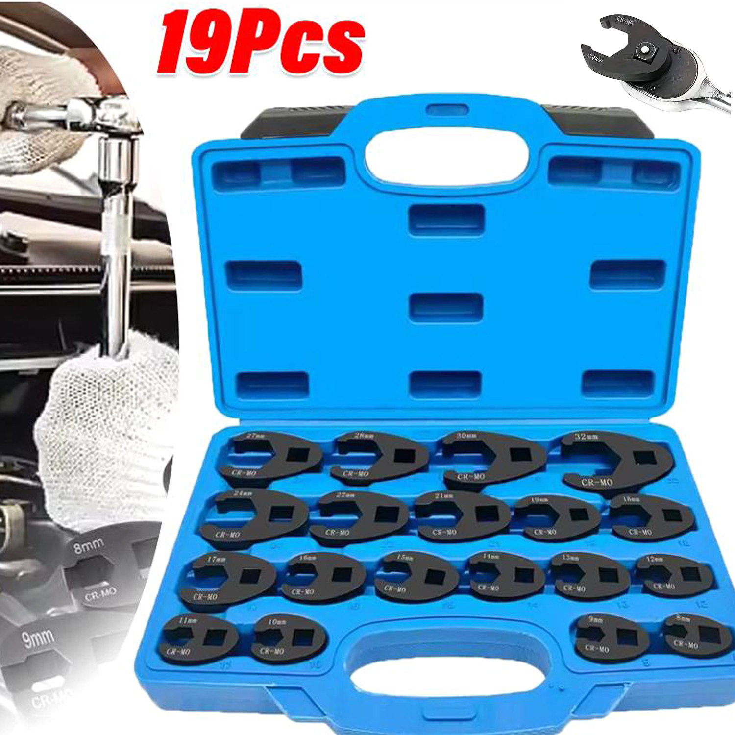 Crows foot Wrench Set 1/2″ and 3/8” Drive Flare Nut Crowfoot Wrench Set Metric