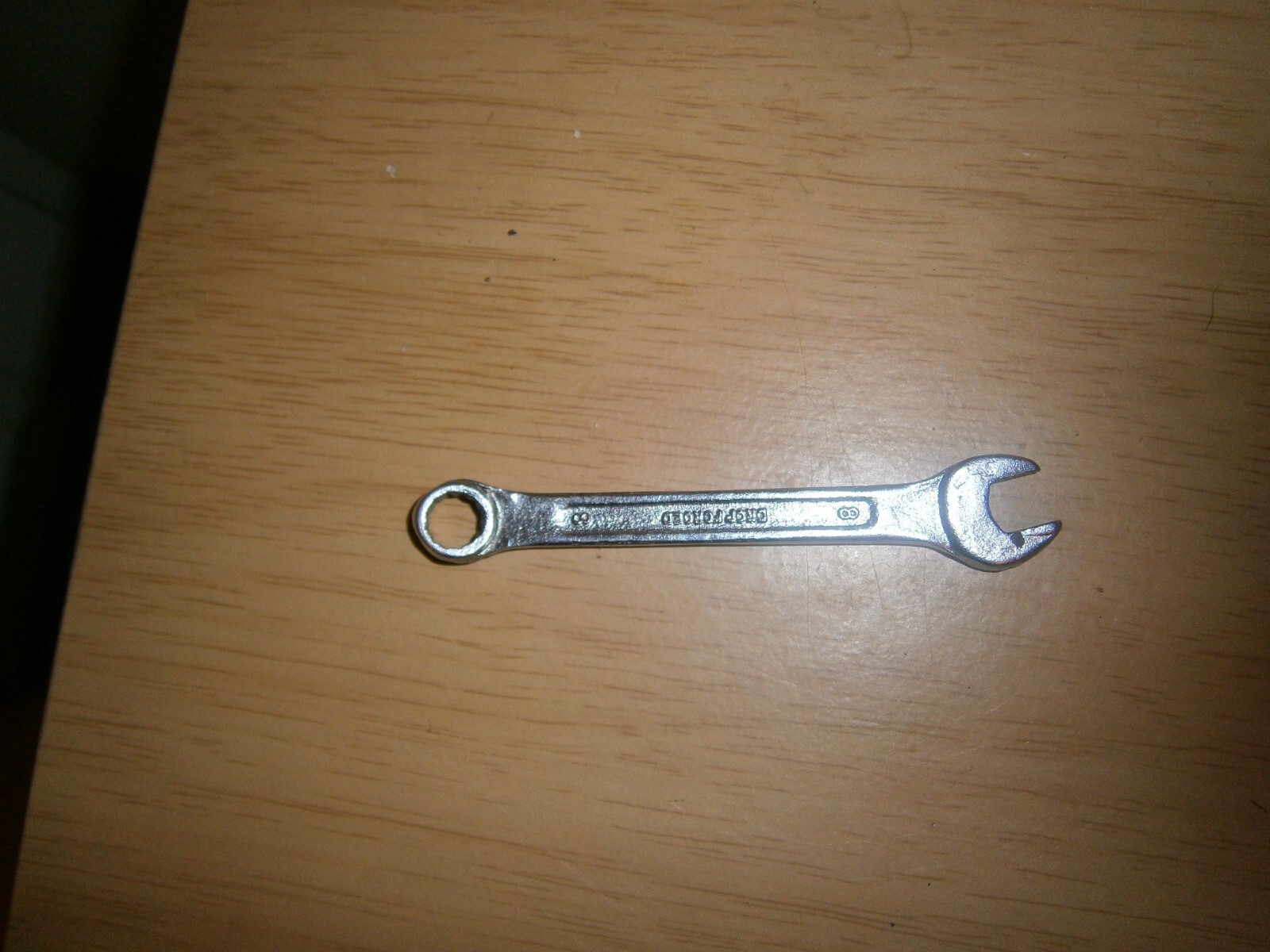 Vintage silver tone spanner. 8mm both ends.(E6b)