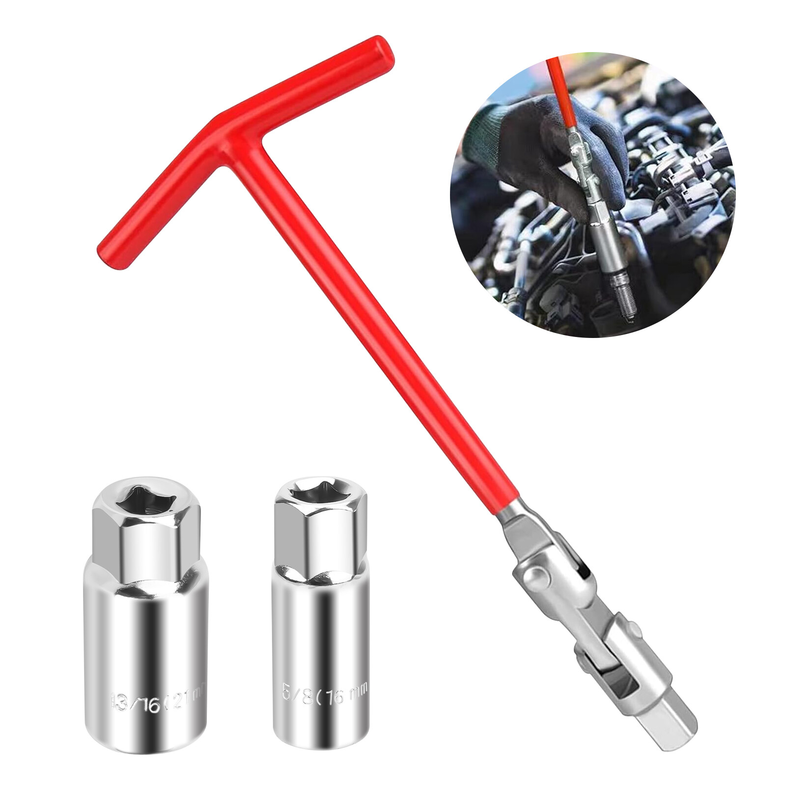 3Pcs Spark Plug Socket Wrench T-Handle Swivel Remover Installer Tool 5/8″&13/16″