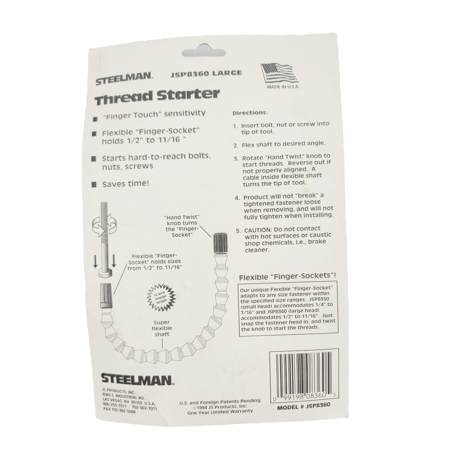 Steelman JSP8350 Flexible 12 in Bolt Nut Screw Starter Tool 1/4 to 7/16 Inch