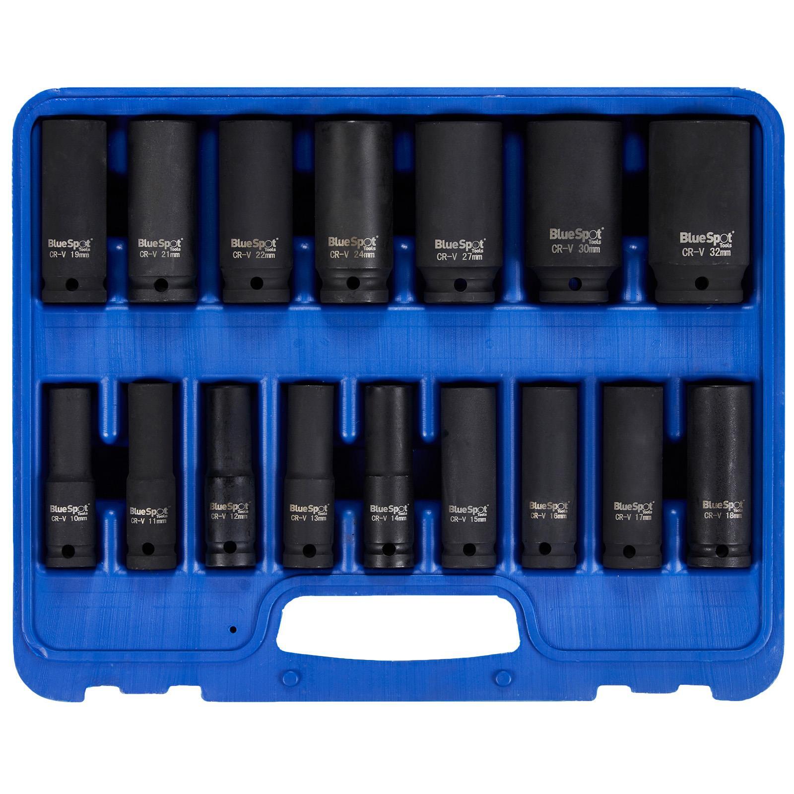BlueSpot Deep Impact Socket Set 1/2″ Drive 16pc 10-32mm 6 Point Sockets in Case